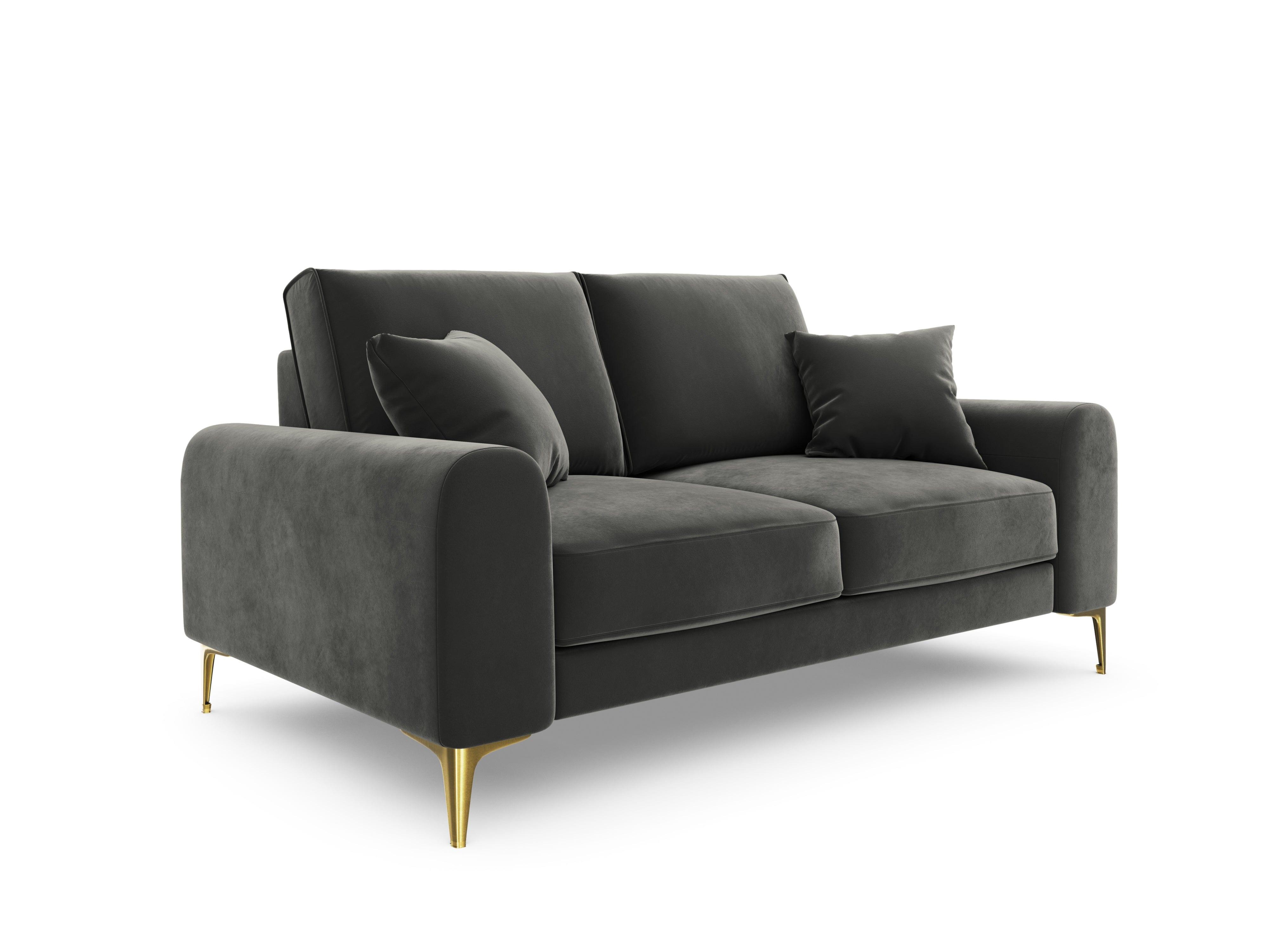 Sofa aksamitna 2-osobowa MADARA ciemnoszary ze złotą podstawą Mazzini Sofas Eye on Design