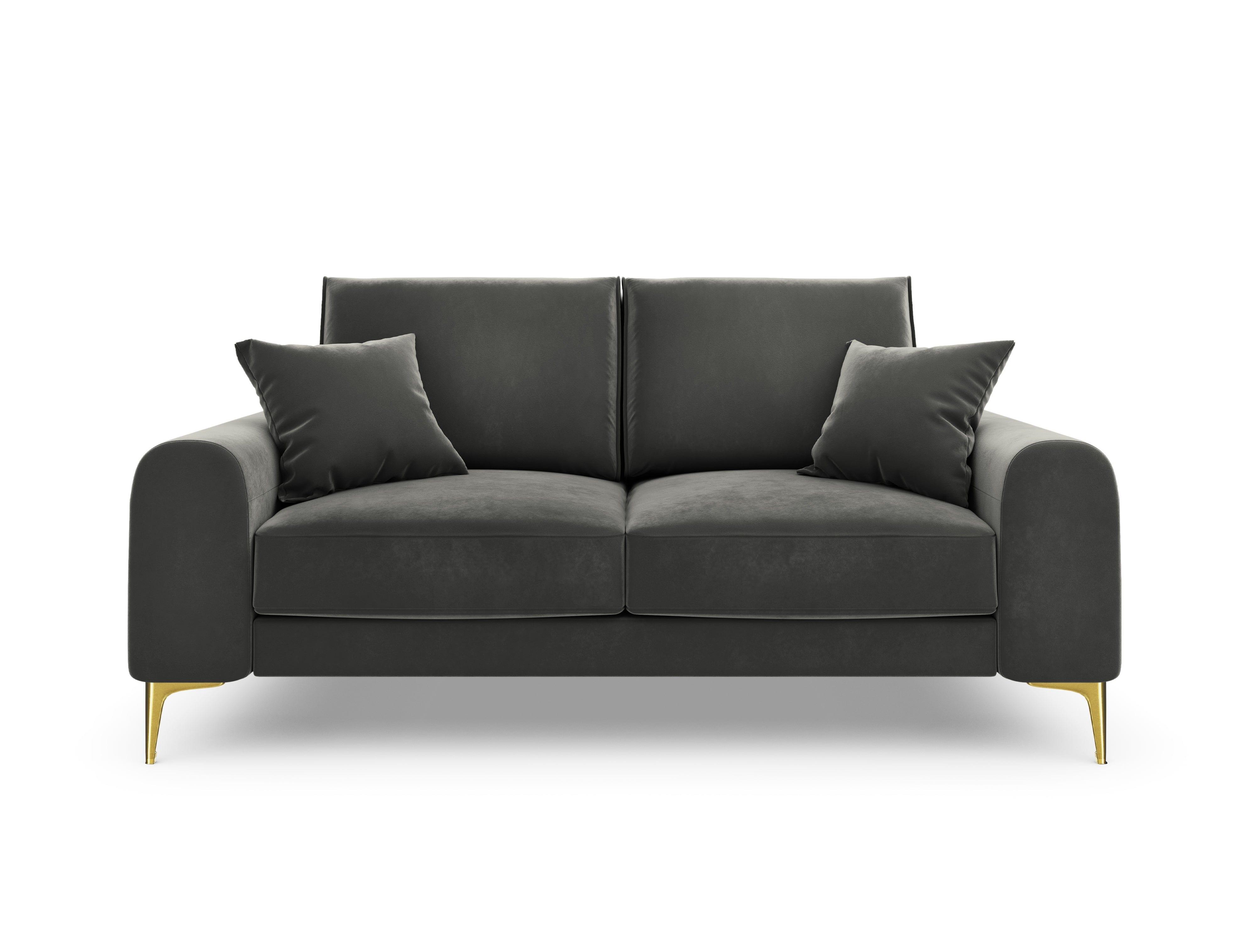 Sofa aksamitna 2-osobowa MADARA ciemnoszary ze złotą podstawą Mazzini Sofas Eye on Design