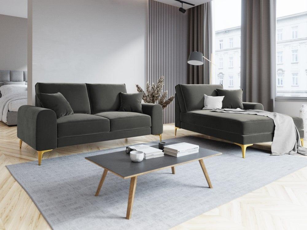 Sofa aksamitna 2-osobowa MADARA ciemnoszary ze złotą podstawą Mazzini Sofas Eye on Design