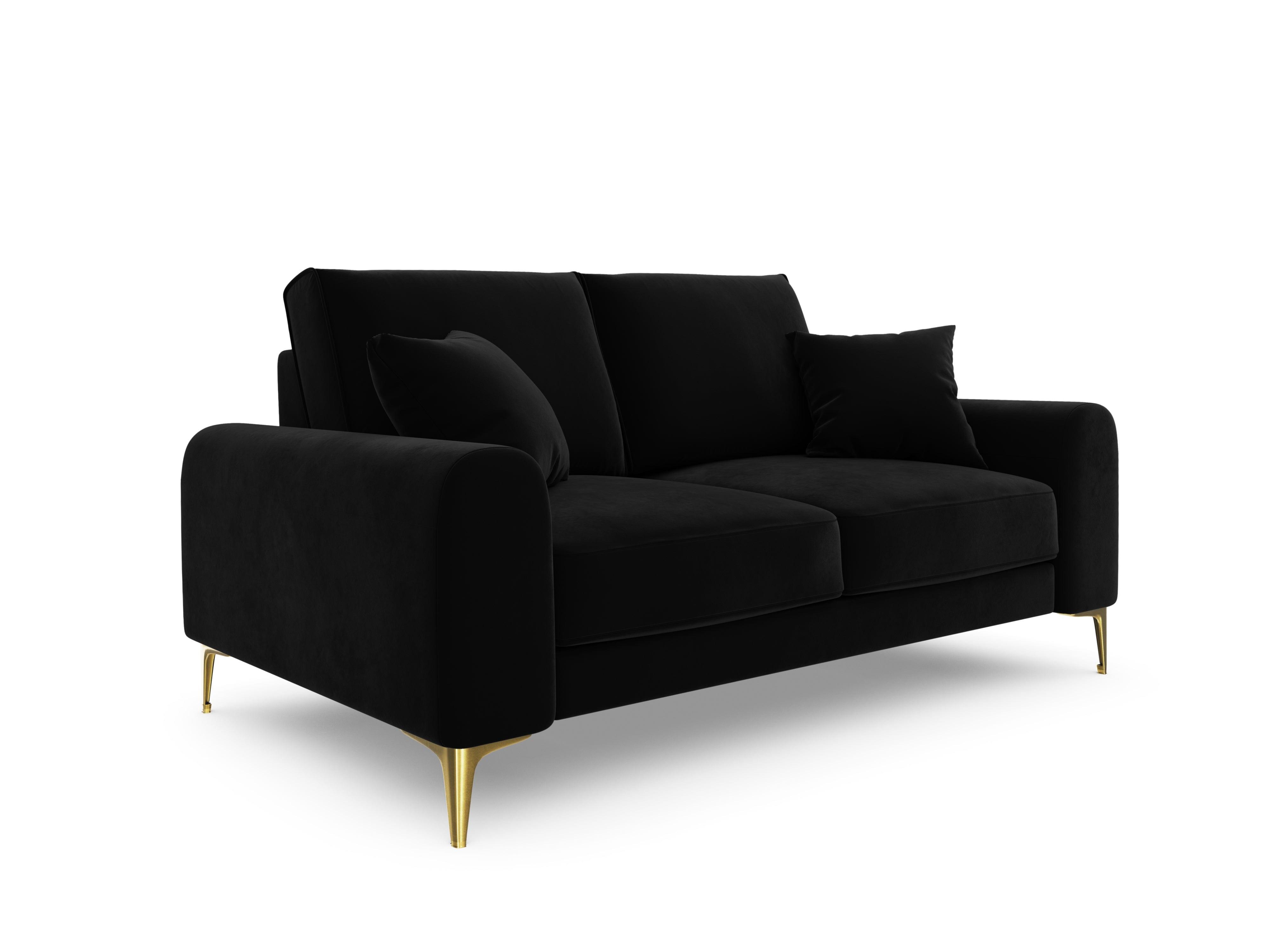 Sofa aksamitna 2-osobowa MADARA czarny ze złotą podstawą Mazzini Sofas Eye on Design