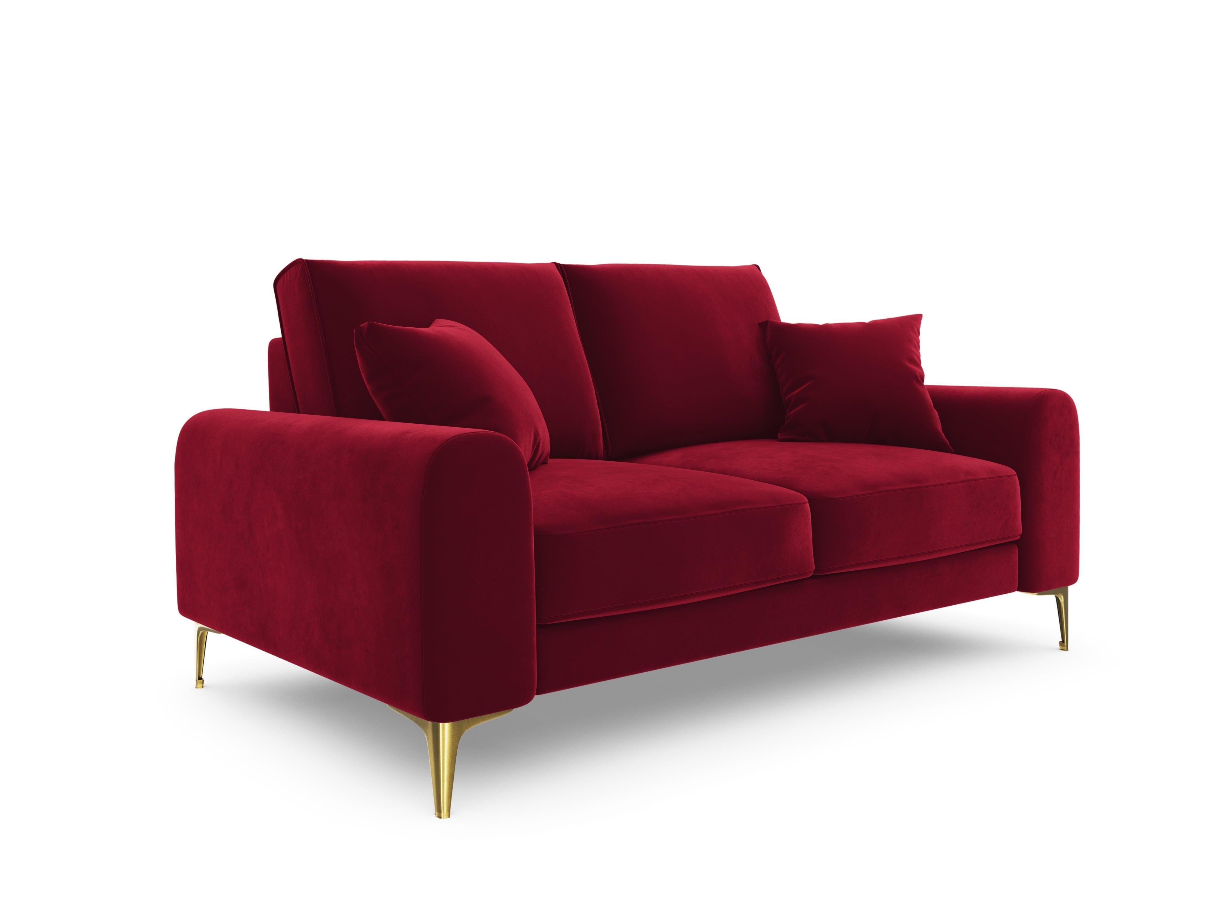 Sofa aksamitna 2-osobowa MADARA czerwony ze złotą podstawą Mazzini Sofas Eye on Design