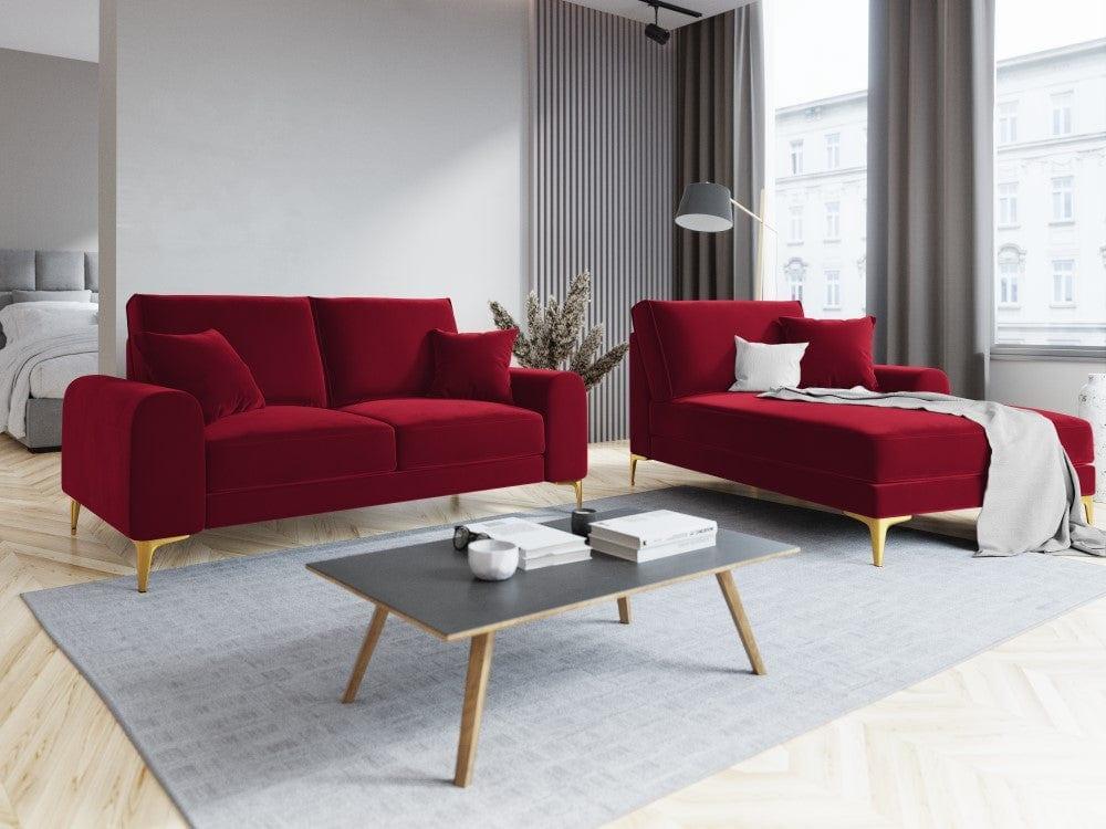 Sofa aksamitna 2-osobowa MADARA czerwony ze złotą podstawą Mazzini Sofas Eye on Design