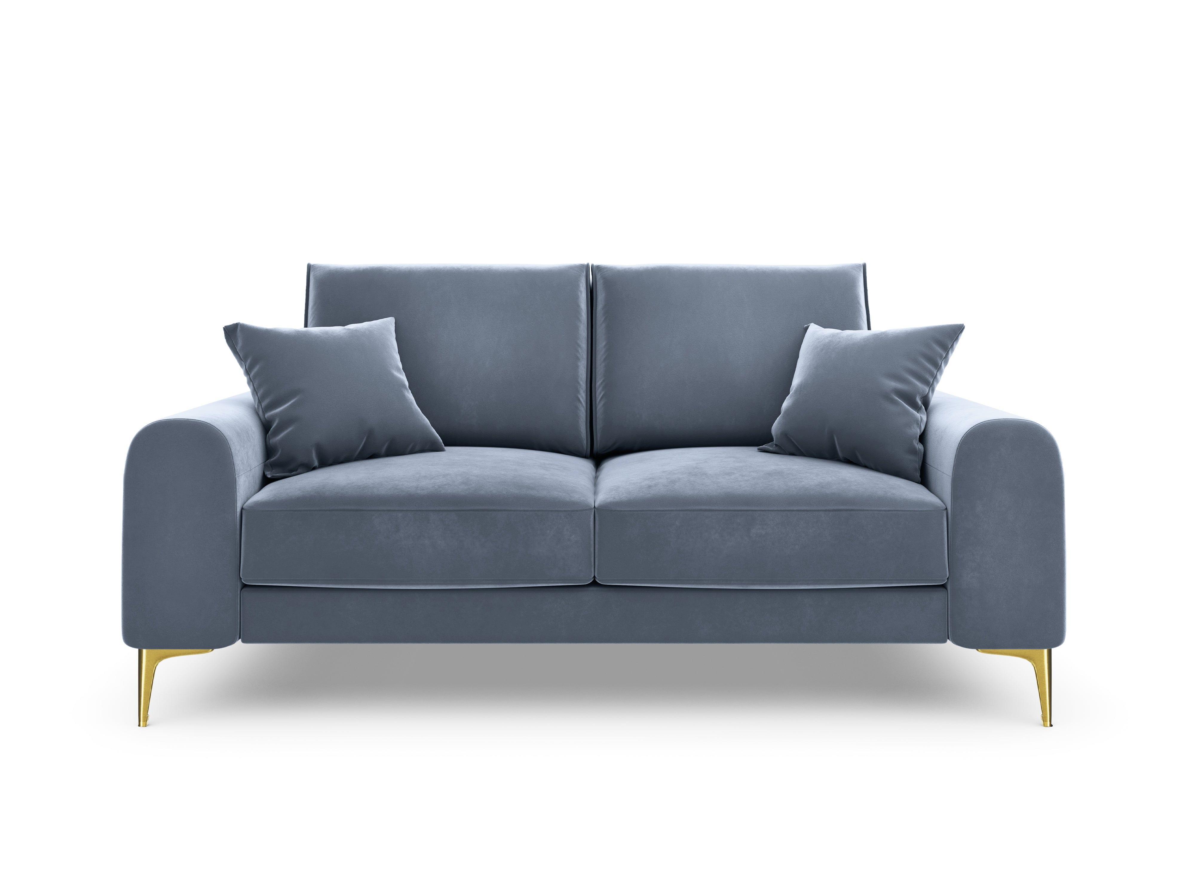 Sofa aksamitna 2-osobowa MADARA jasnoniebieski ze złotą podstawą Mazzini Sofas Eye on Design