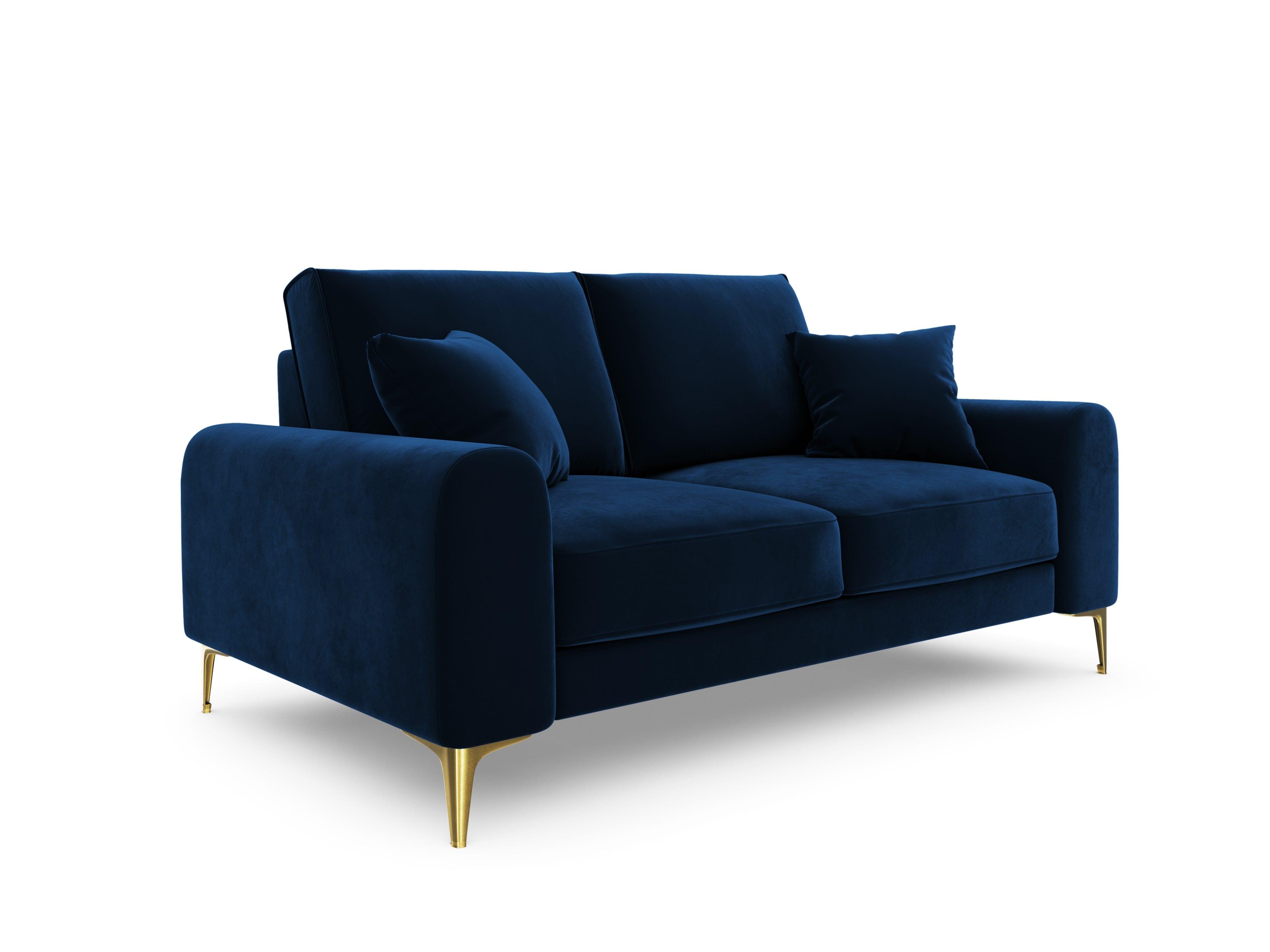 Sofa aksamitna 2-osobowa MADARA królewski niebieski ze złotą podstawą Mazzini Sofas Eye on Design