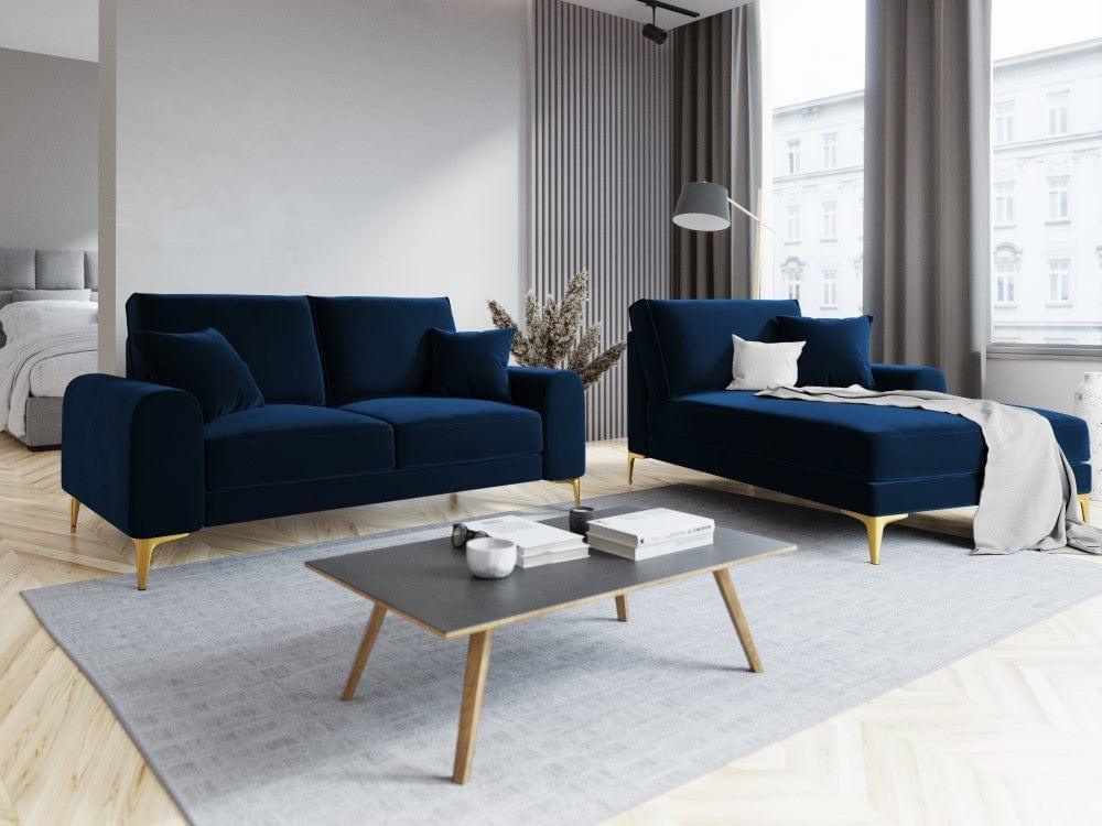 Sofa aksamitna 2-osobowa MADARA królewski niebieski ze złotą podstawą Mazzini Sofas Eye on Design