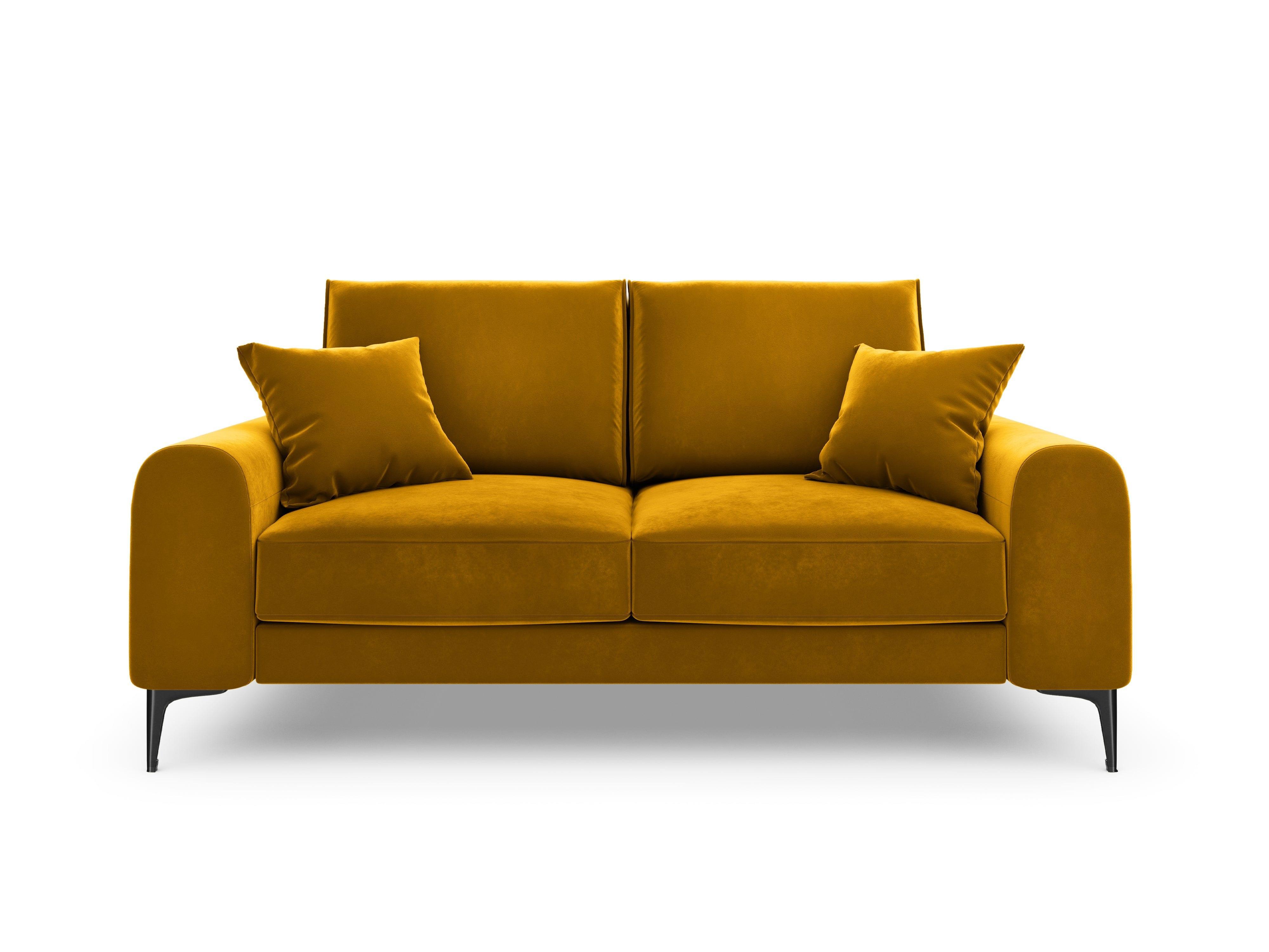 Sofa aksamitna 2-osobowa MADARA musztardowy z czarną podstawą Mazzini Sofas Eye on Design
