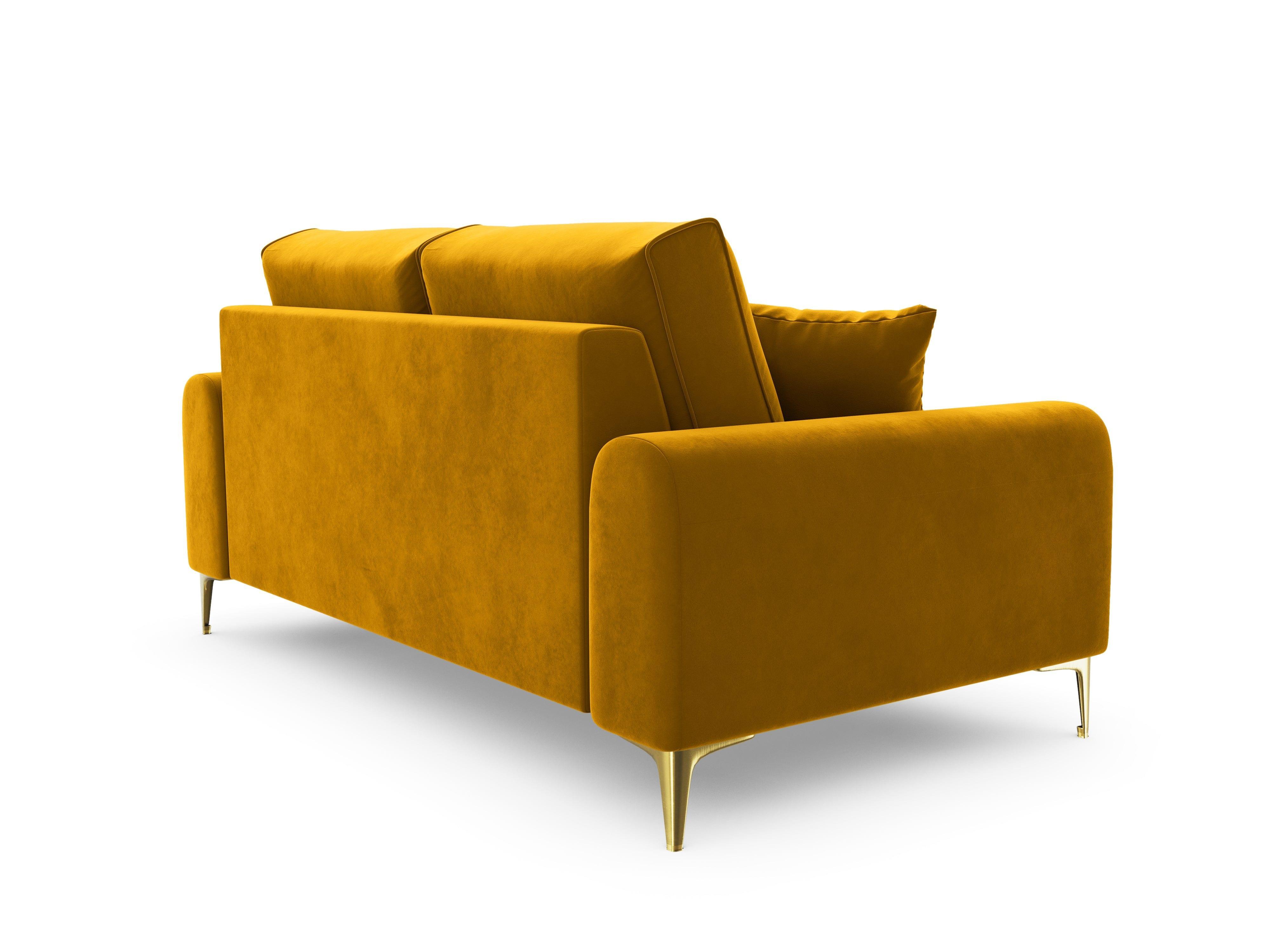 Sofa aksamitna 2-osobowa MADARA musztardowy ze złotą podstawą Mazzini Sofas Eye on Design