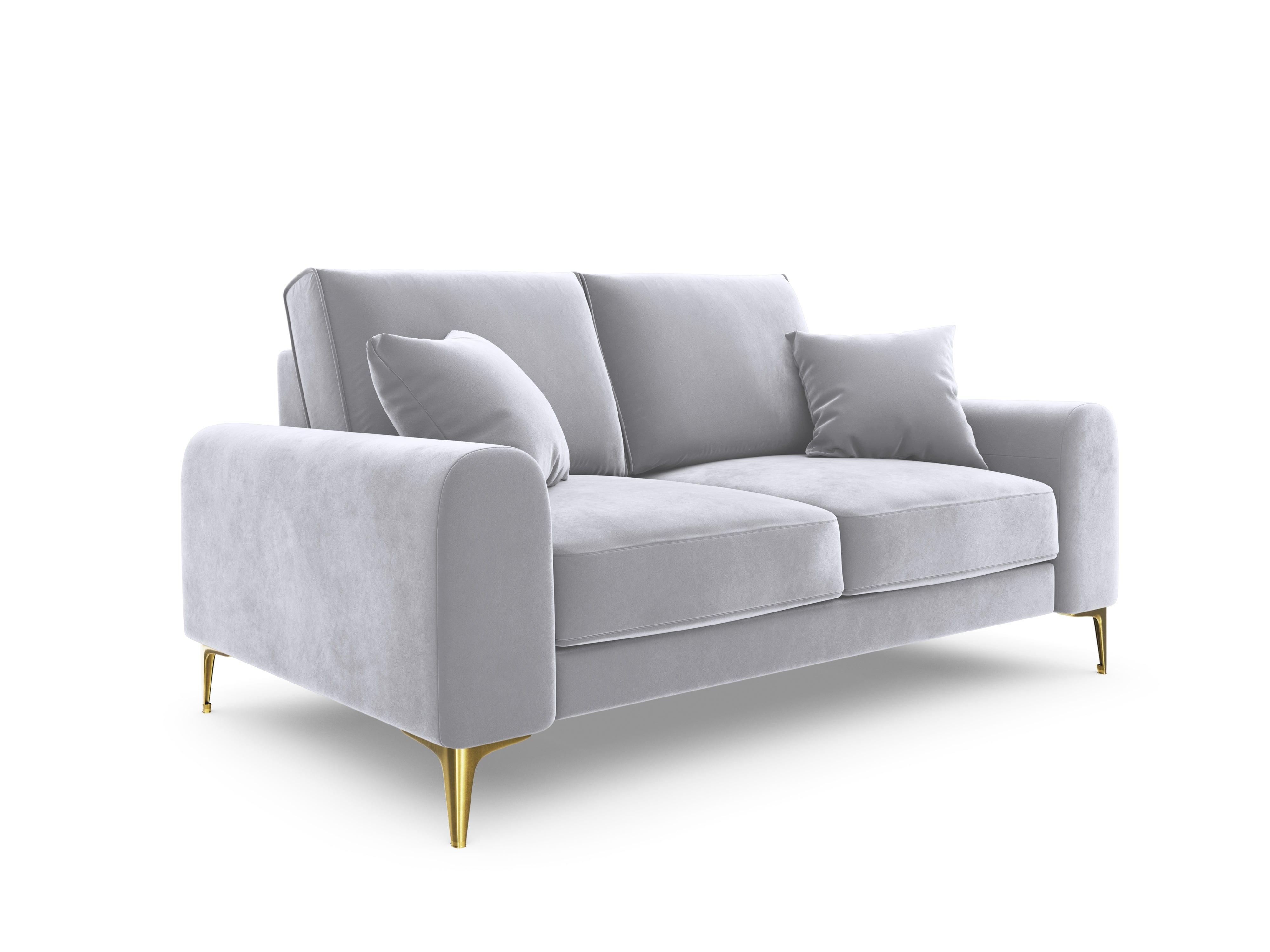 Sofa aksamitna 2-osobowa MADARA srebrny ze złotą podstawą Mazzini Sofas Eye on Design