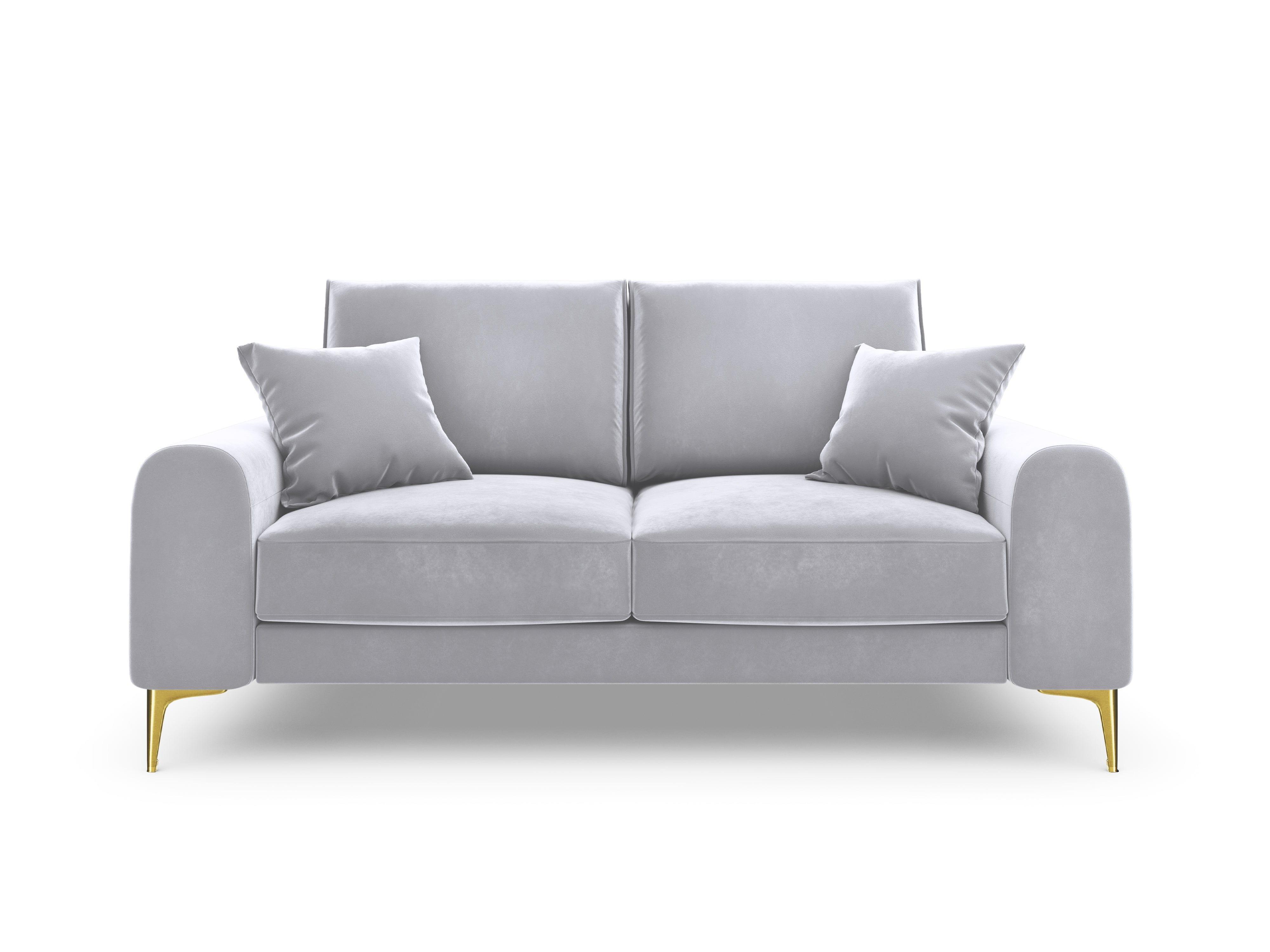 Sofa aksamitna 2-osobowa MADARA srebrny ze złotą podstawą Mazzini Sofas Eye on Design