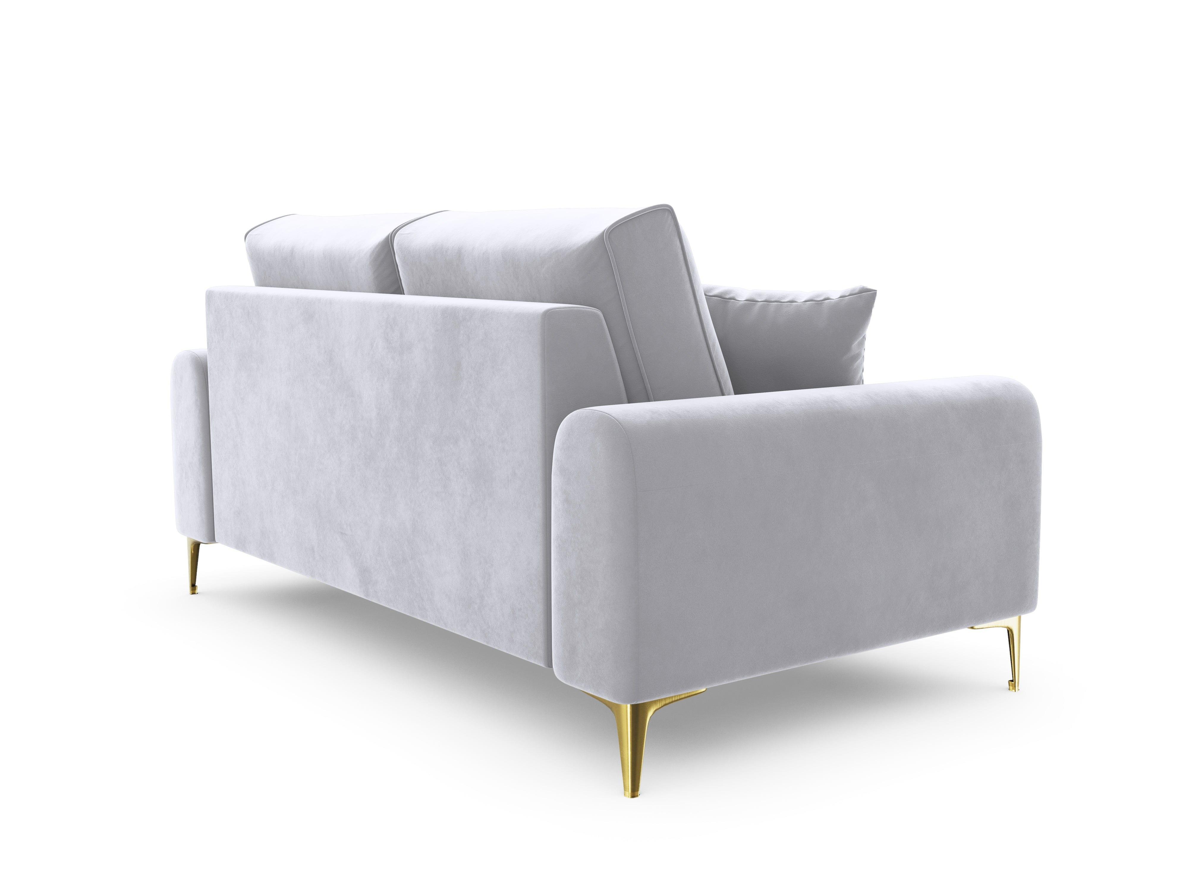 Sofa aksamitna 2-osobowa MADARA srebrny ze złotą podstawą Mazzini Sofas Eye on Design