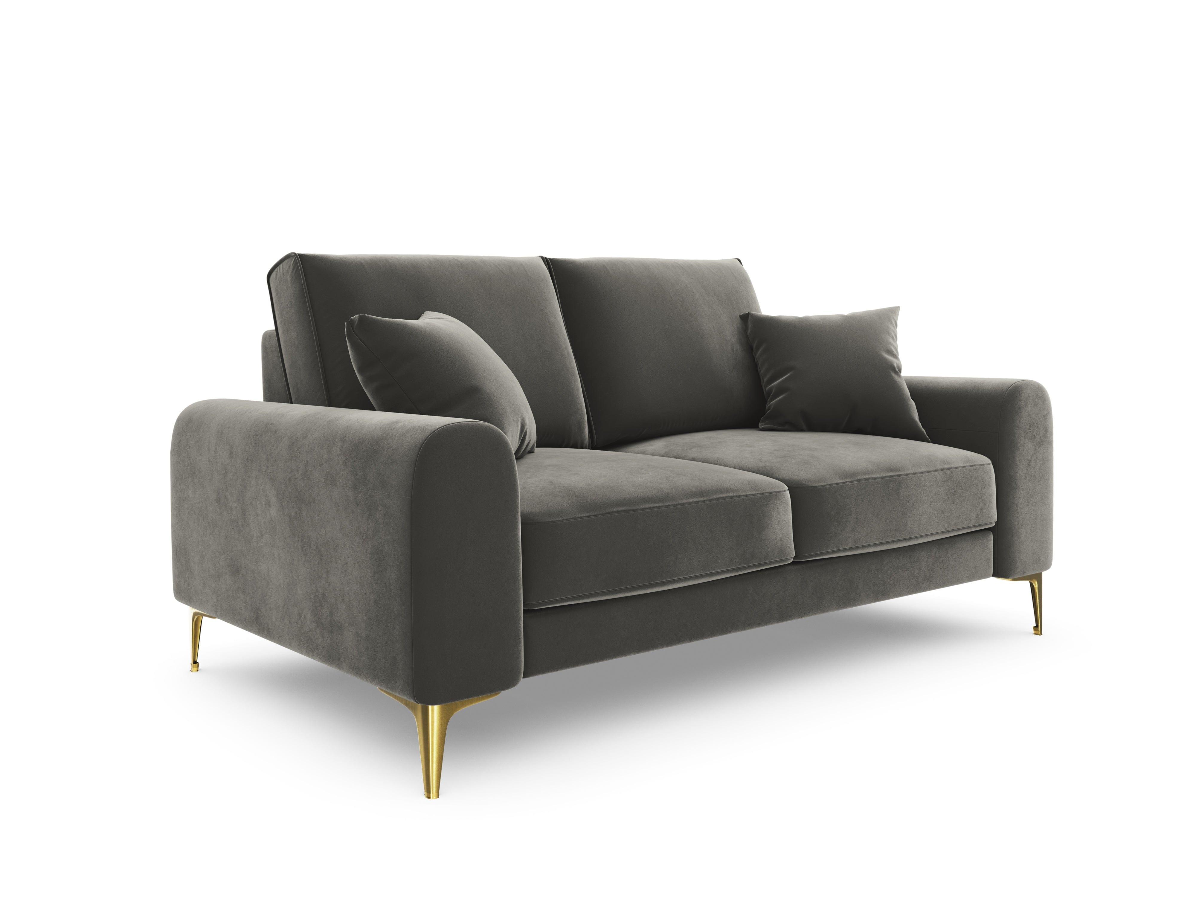 Sofa aksamitna 2-osobowa MADARA szary ze złotą podstawą Mazzini Sofas Eye on Design