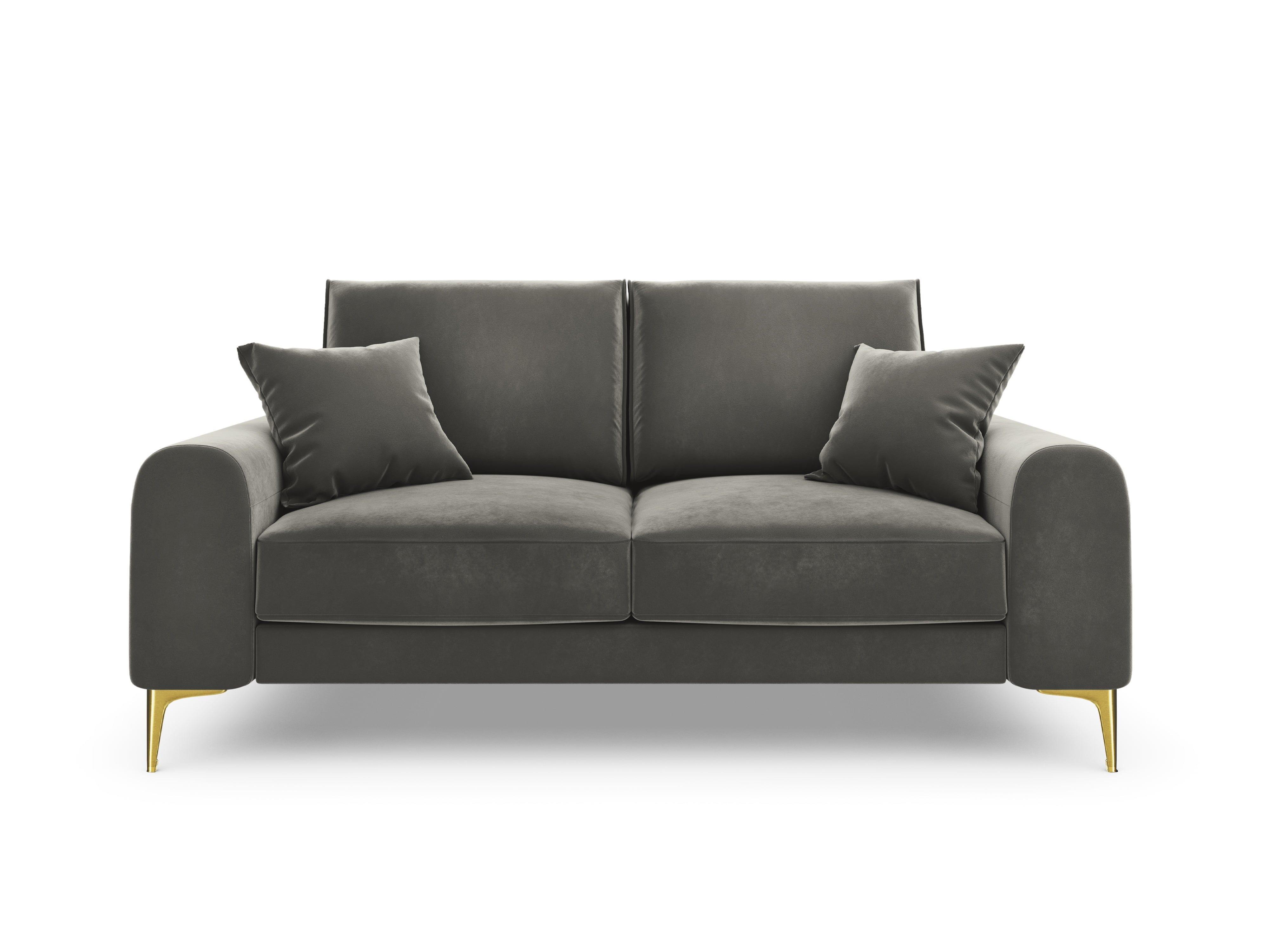 Sofa aksamitna 2-osobowa MADARA szary ze złotą podstawą Mazzini Sofas Eye on Design