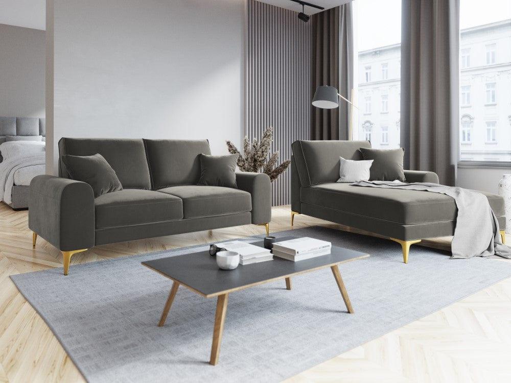 Sofa aksamitna 2-osobowa MADARA szary ze złotą podstawą Mazzini Sofas Eye on Design