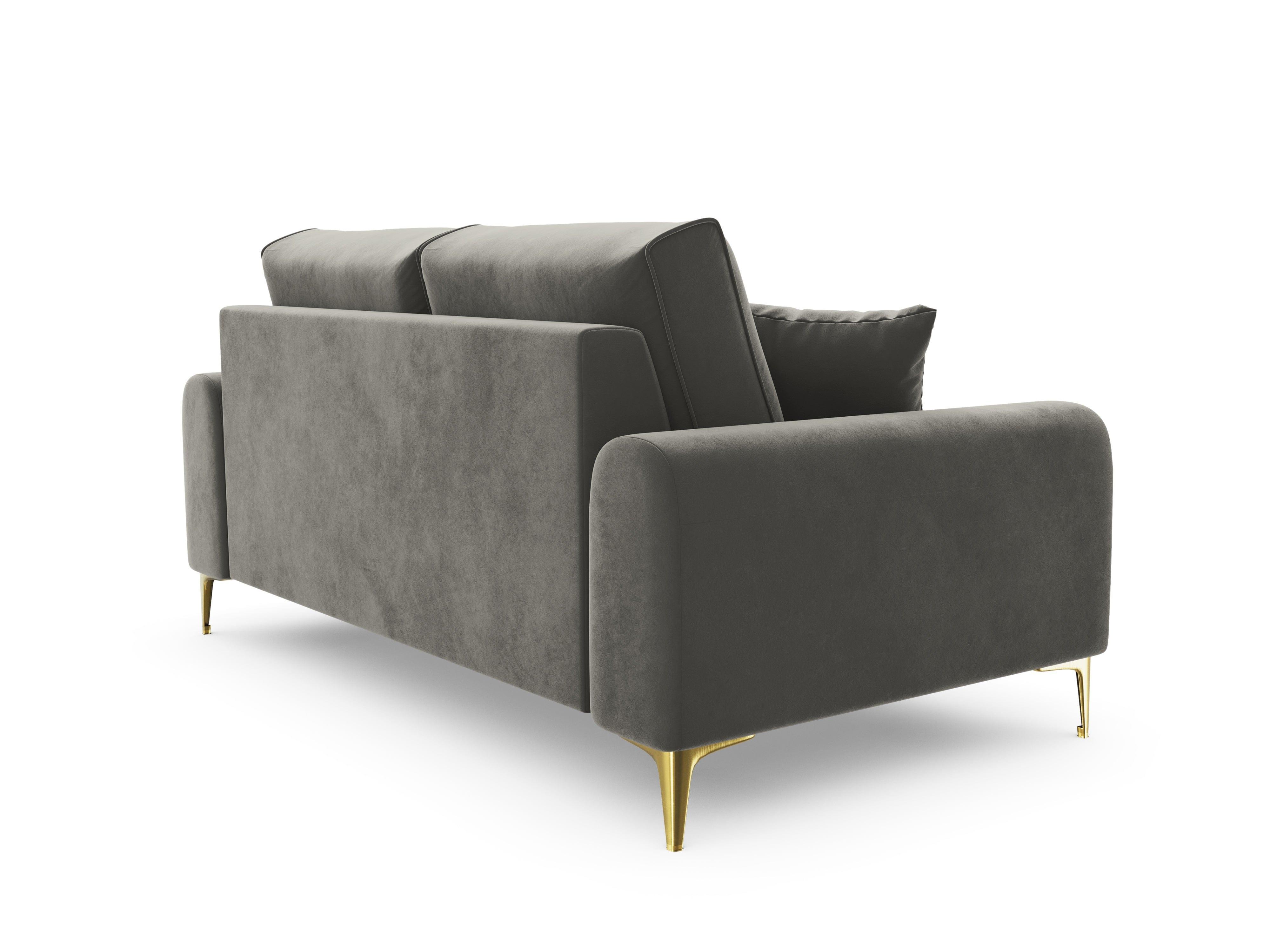 Sofa aksamitna 2-osobowa MADARA szary ze złotą podstawą Mazzini Sofas Eye on Design