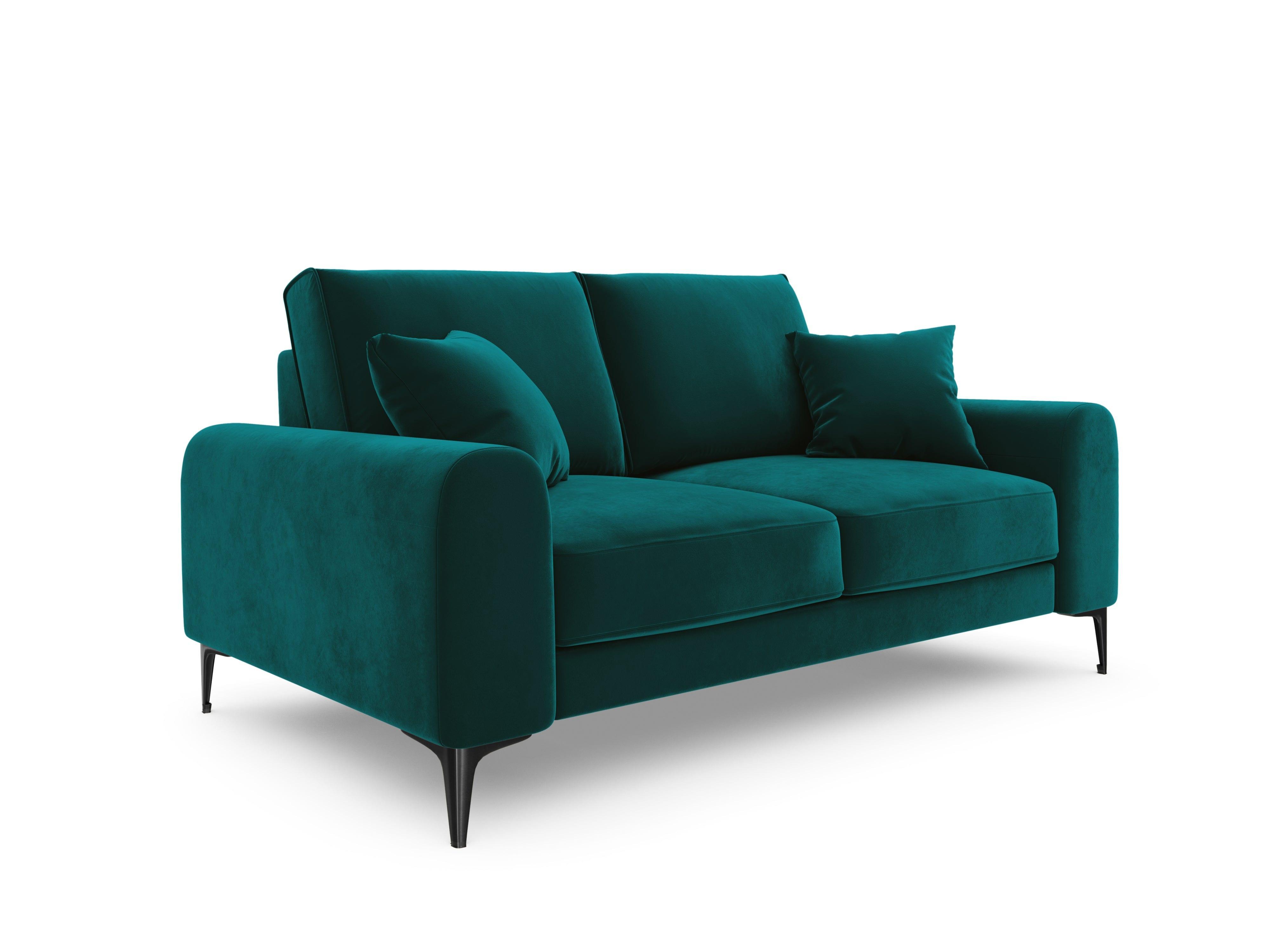 Sofa aksamitna 2-osobowa MADARA turkusowy z czarną podstawą Mazzini Sofas Eye on Design