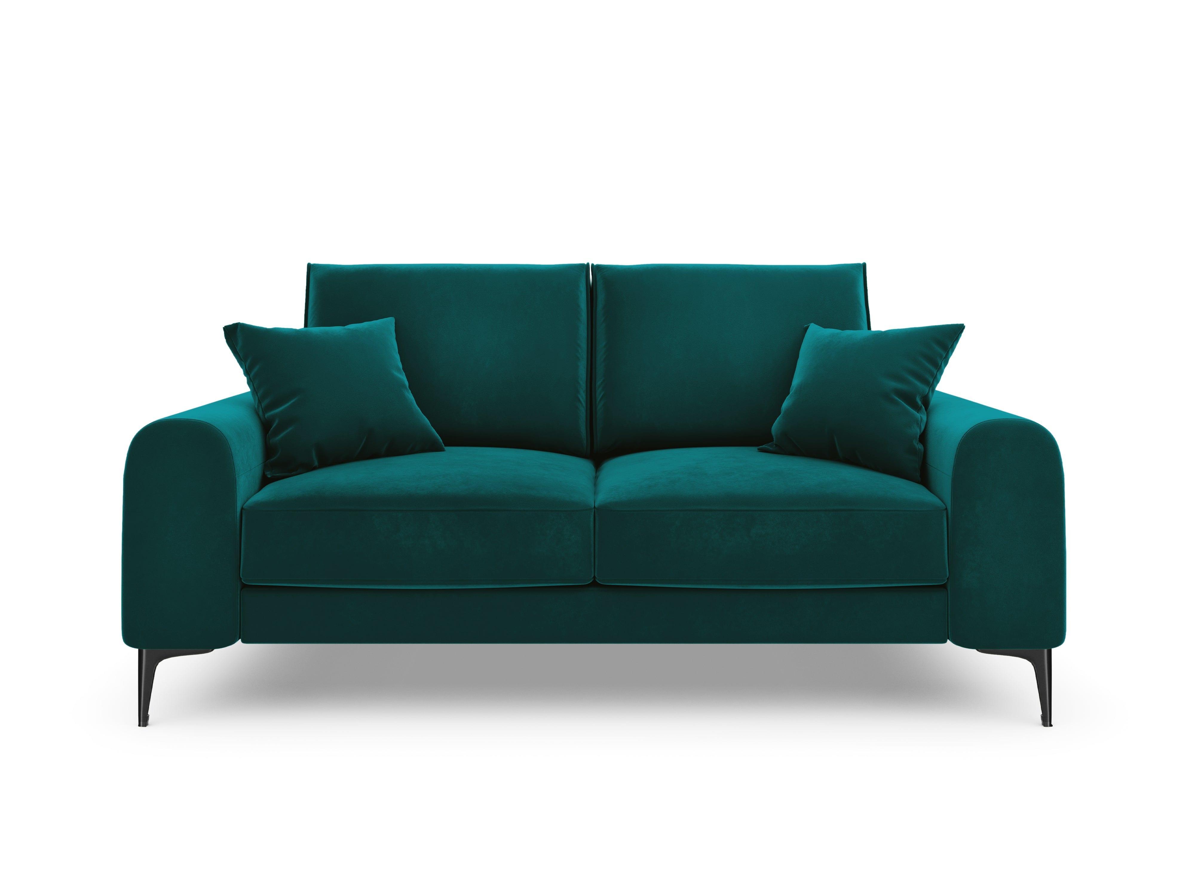 Sofa aksamitna 2-osobowa MADARA turkusowy z czarną podstawą Mazzini Sofas Eye on Design