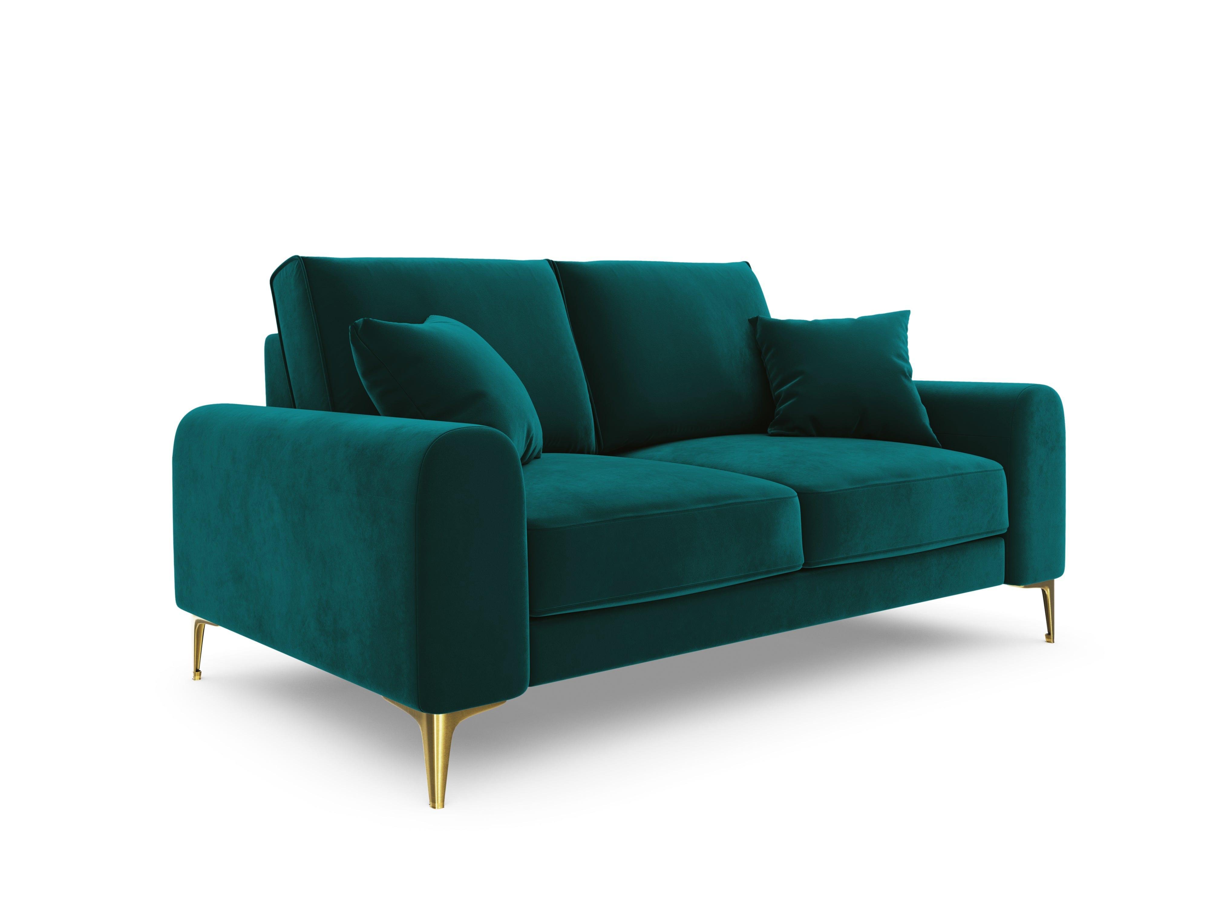 Sofa aksamitna 2-osobowa MADARA turkusowy ze złotą podstawą Mazzini Sofas Eye on Design
