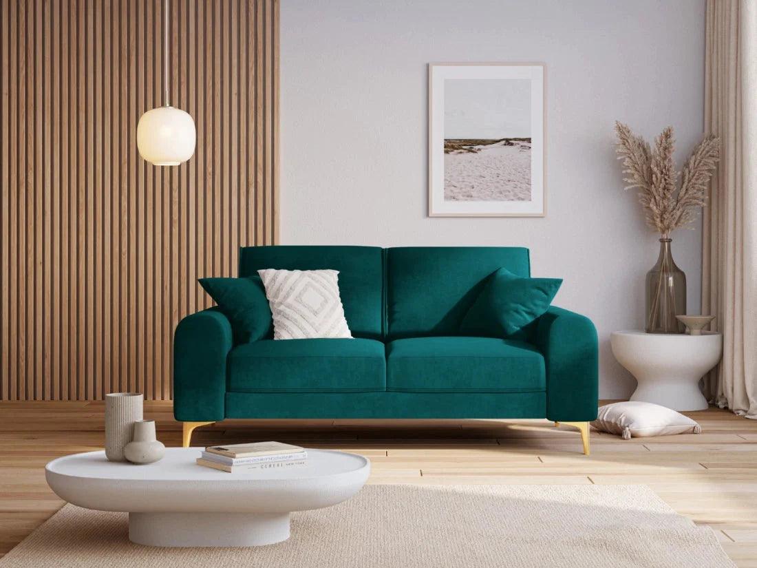 Sofa aksamitna 2-osobowa MADARA turkusowy ze złotą podstawą Mazzini Sofas Eye on Design