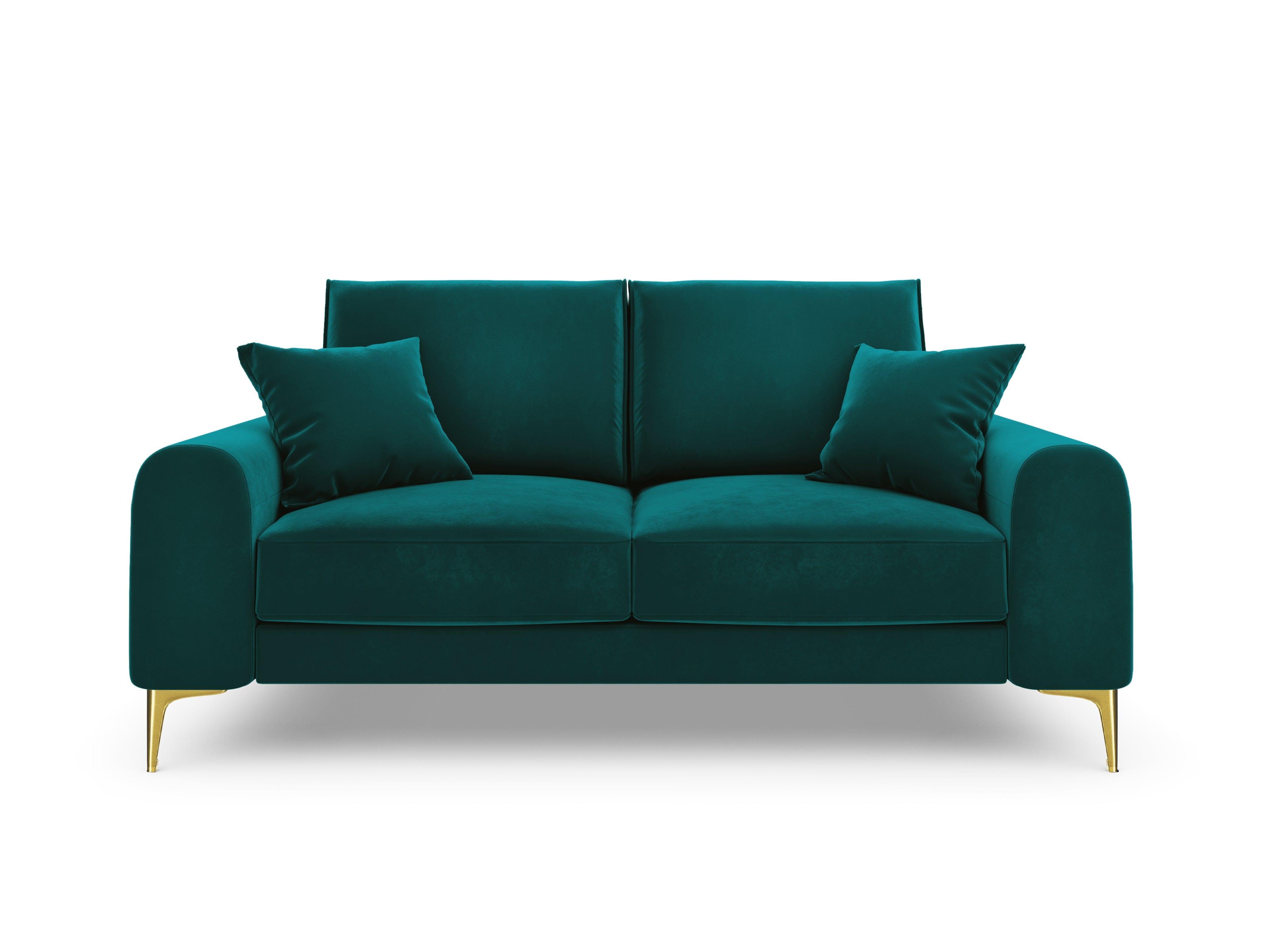 Sofa aksamitna 2-osobowa MADARA turkusowy ze złotą podstawą Mazzini Sofas Eye on Design