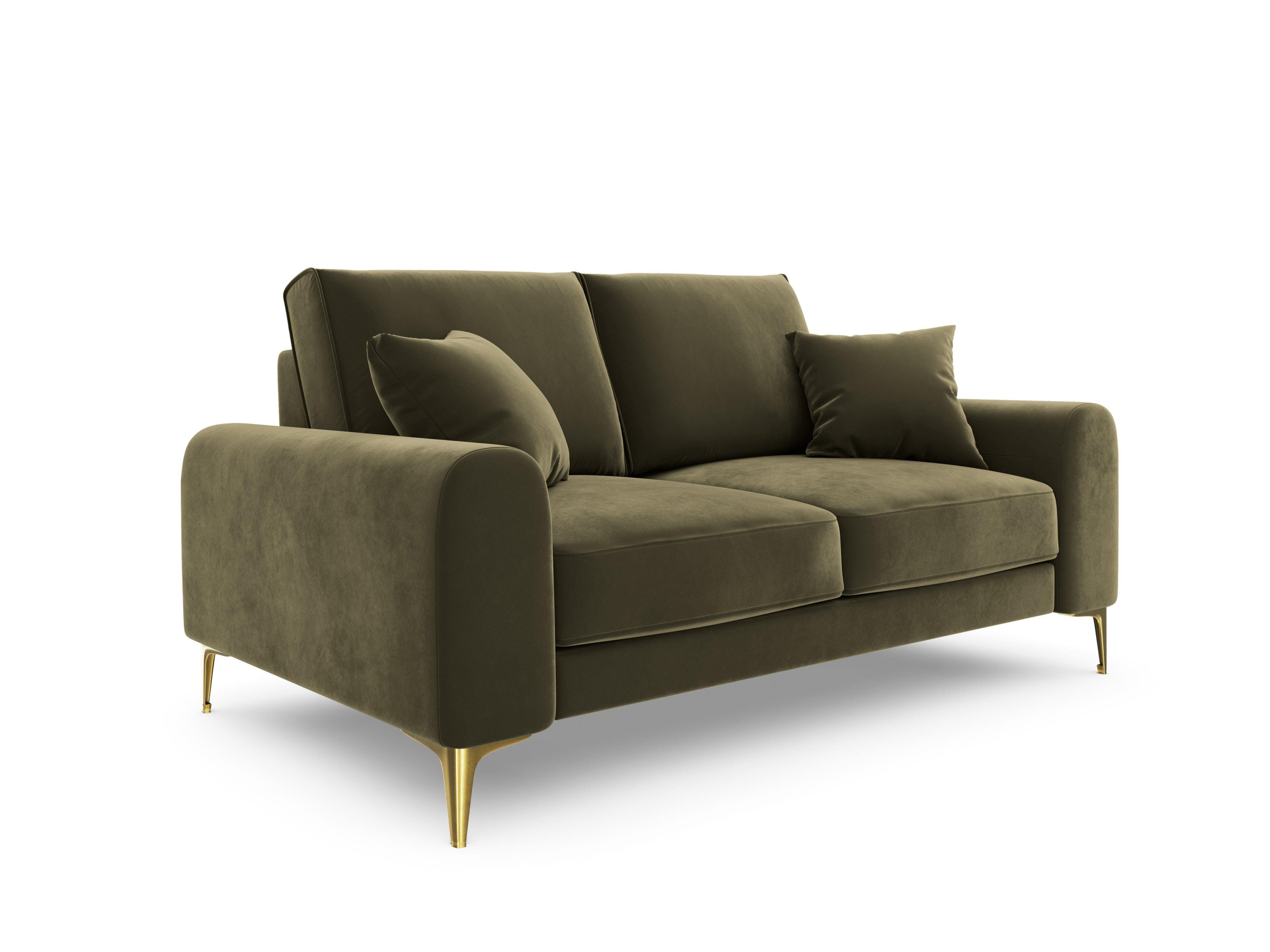 Sofa aksamitna 2-osobowa MADARA zielony ze złotą podstawą Mazzini Sofas Eye on Design