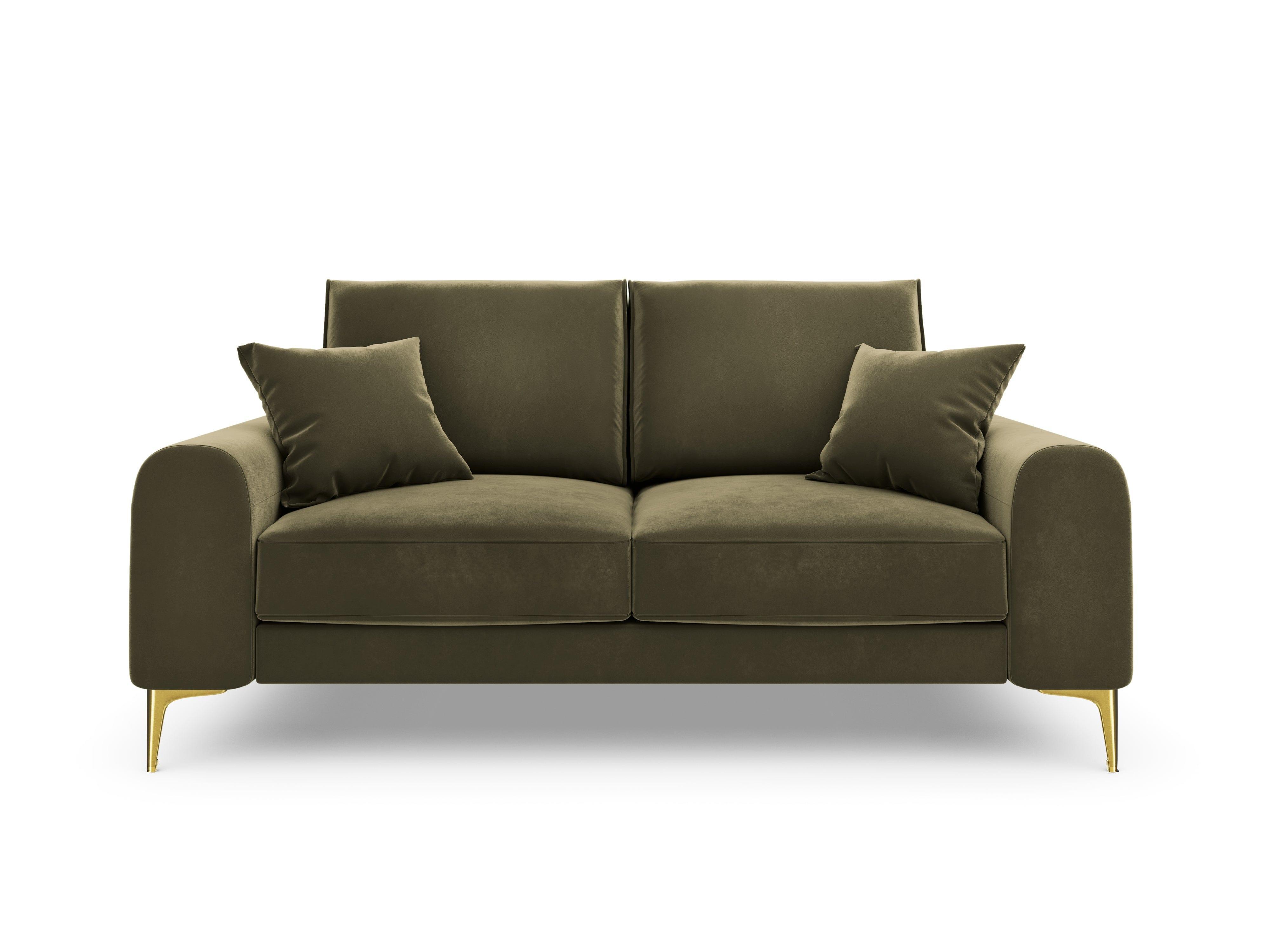 Sofa aksamitna 2-osobowa MADARA zielony ze złotą podstawą Mazzini Sofas Eye on Design
