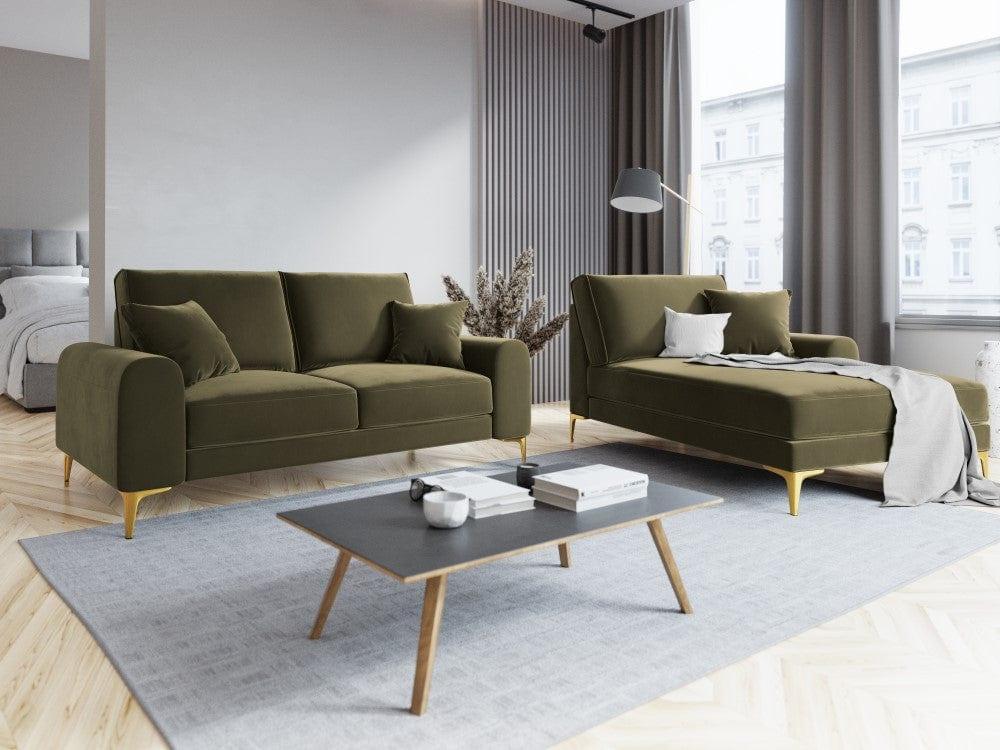 Sofa aksamitna 2-osobowa MADARA zielony ze złotą podstawą Mazzini Sofas Eye on Design