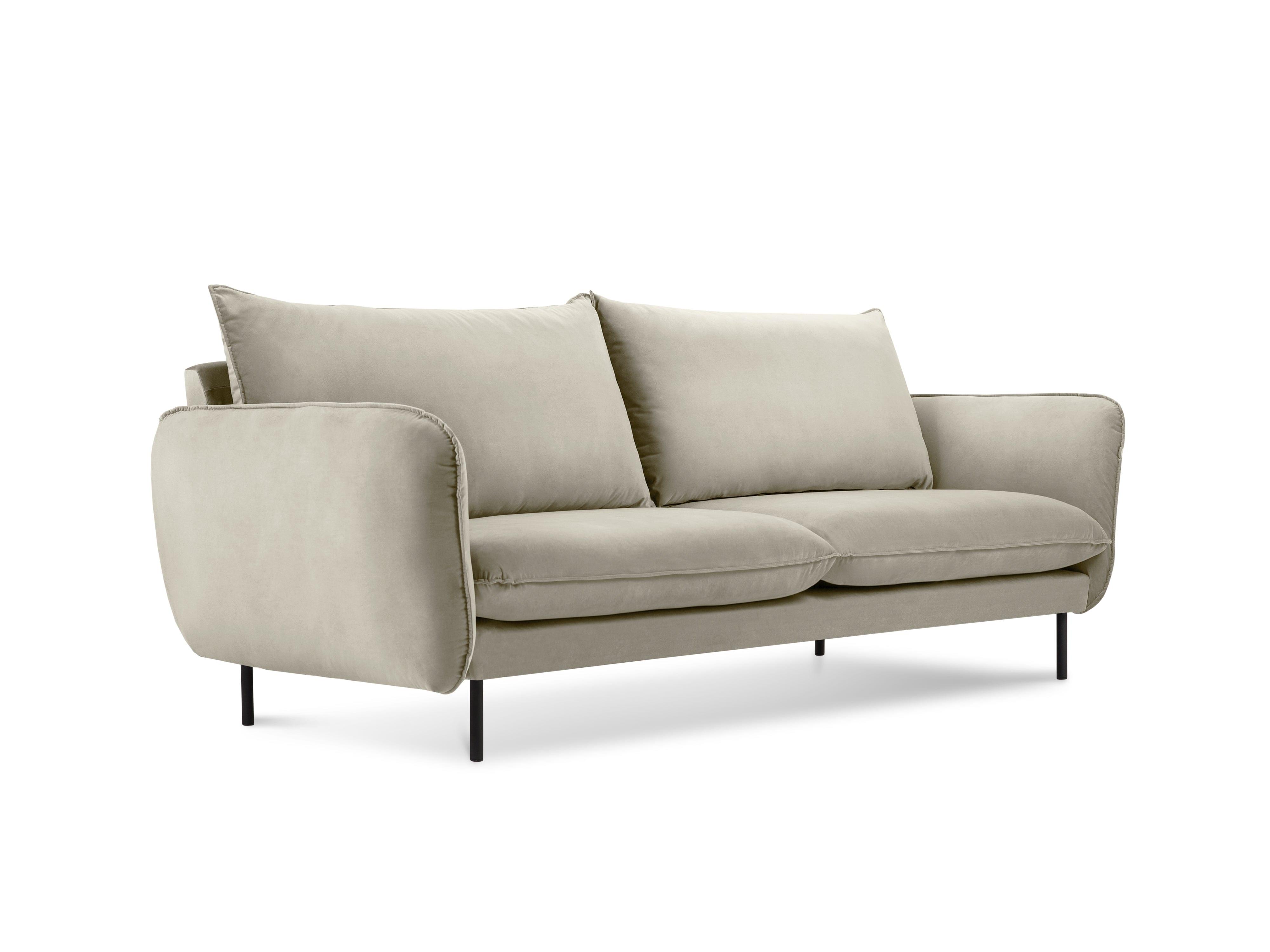 Sofa aksamitna 2-osobowa VIENNA beżowy z czarną podstawą Cosmopolitan Design Eye on Design