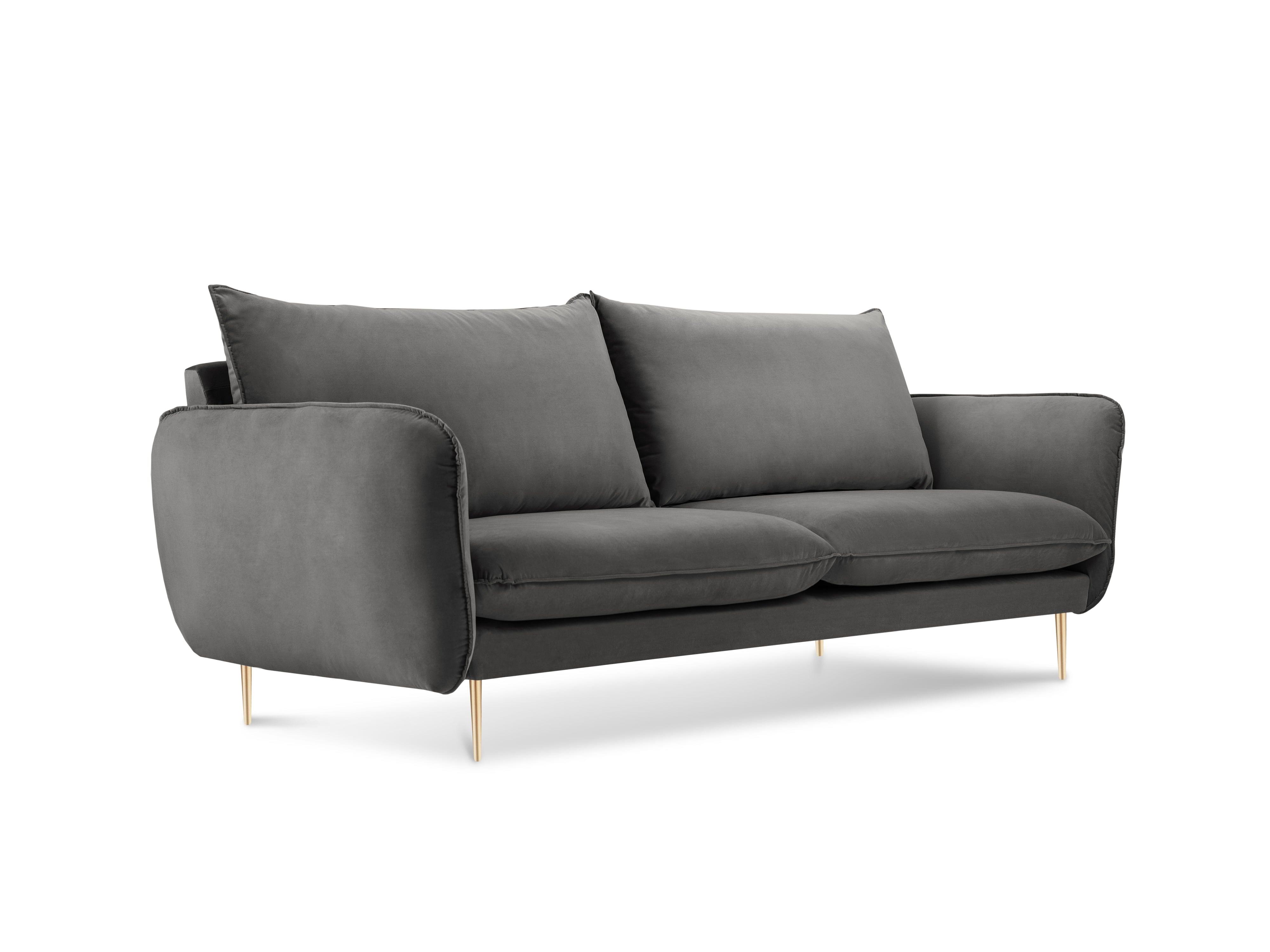 Sofa aksamitna 2-osobowa VIENNA ciemnoszary ze złotą podstawą Cosmopolitan Design Eye on Design