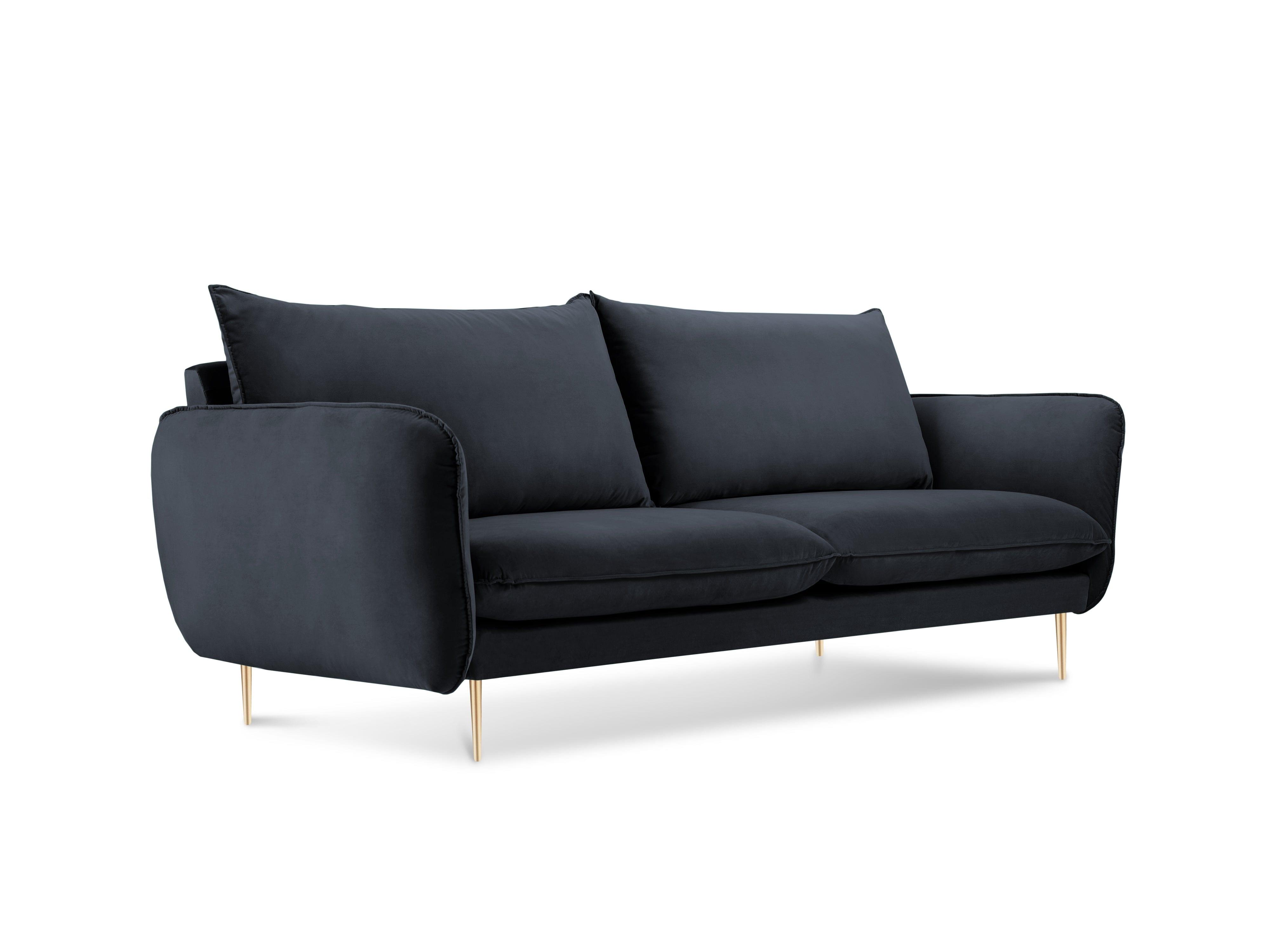 Sofa aksamitna 2-osobowa VIENNA granatowy ze złotą podstawą Cosmopolitan Design Eye on Design