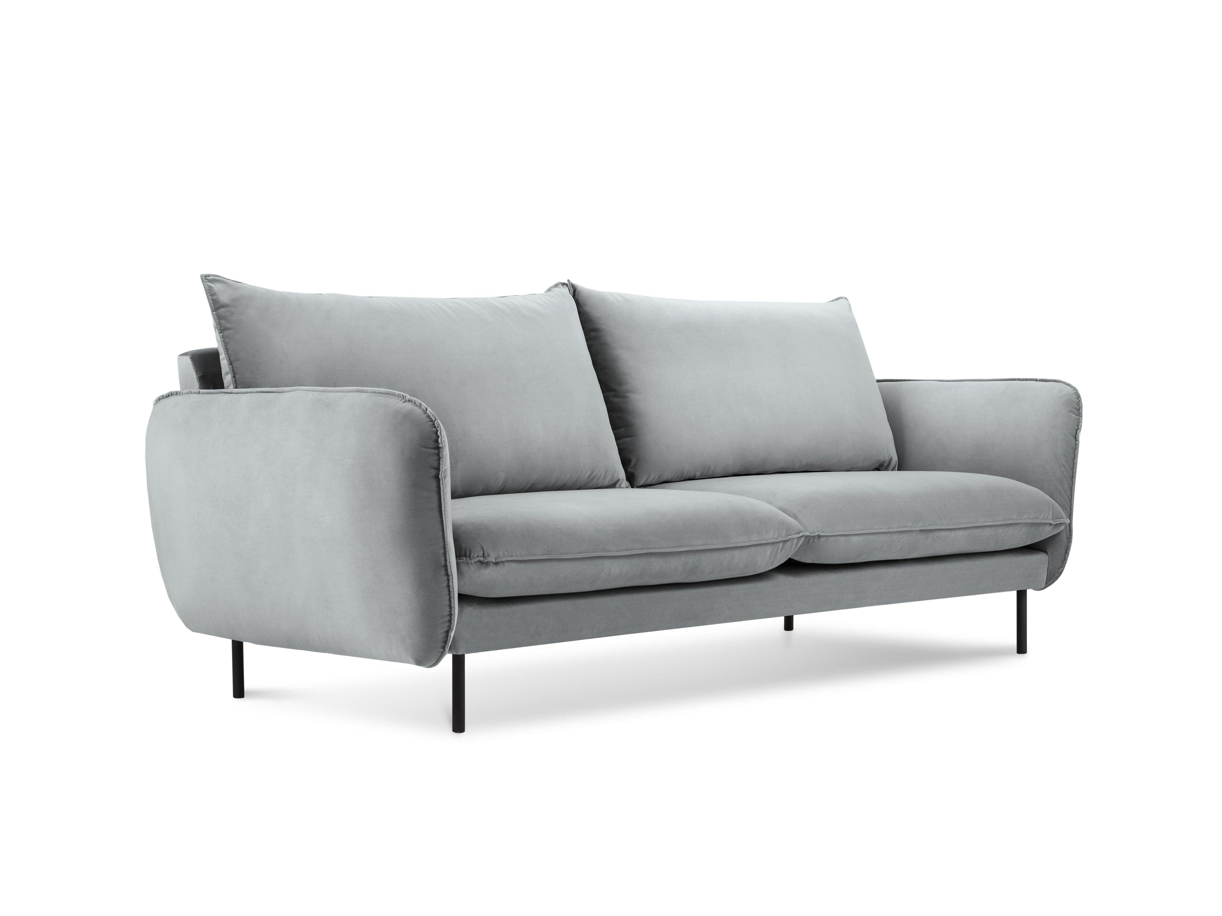 Sofa aksamitna 2-osobowa VIENNA jasnoszary z czarną podstawą Cosmopolitan Design Eye on Design
