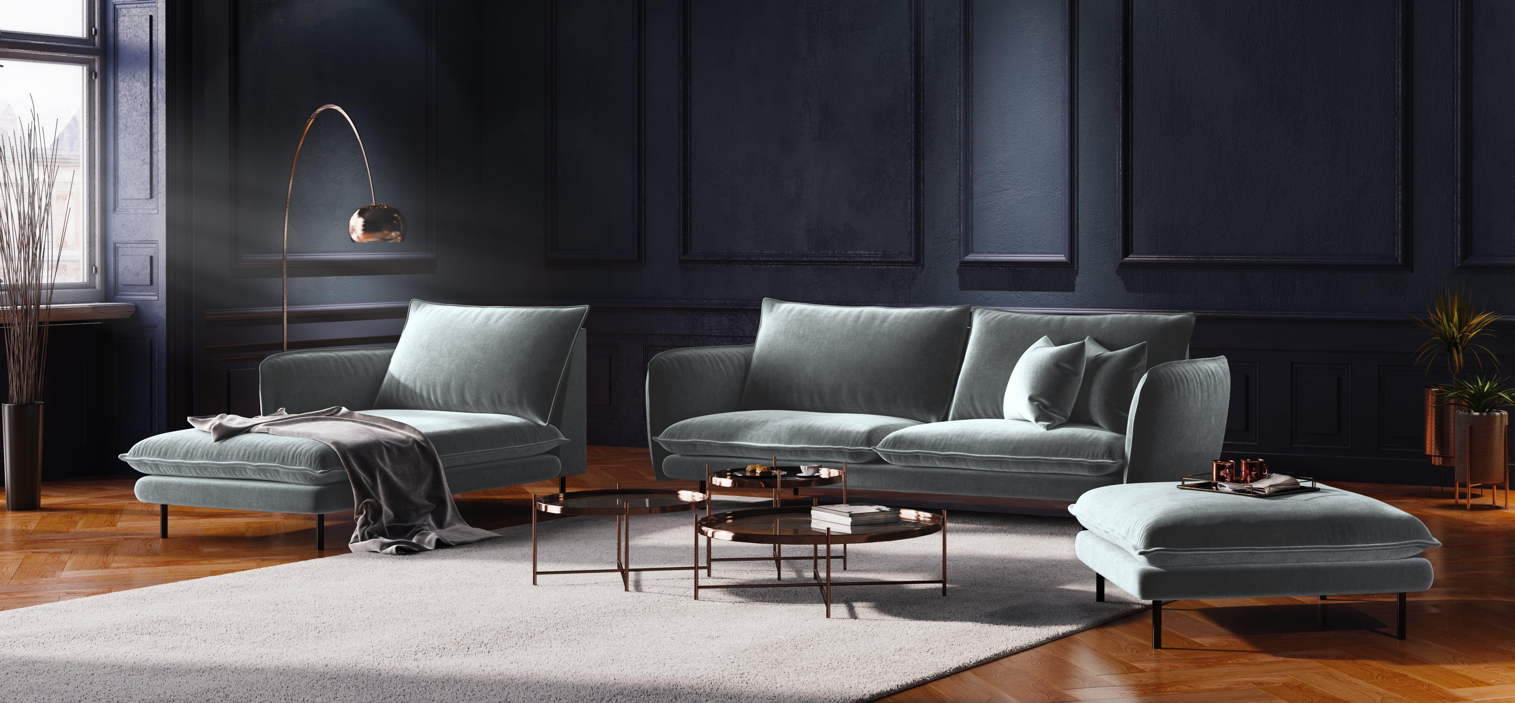 Sofa aksamitna 2-osobowa VIENNA jasnoszary z czarną podstawą Cosmopolitan Design Eye on Design