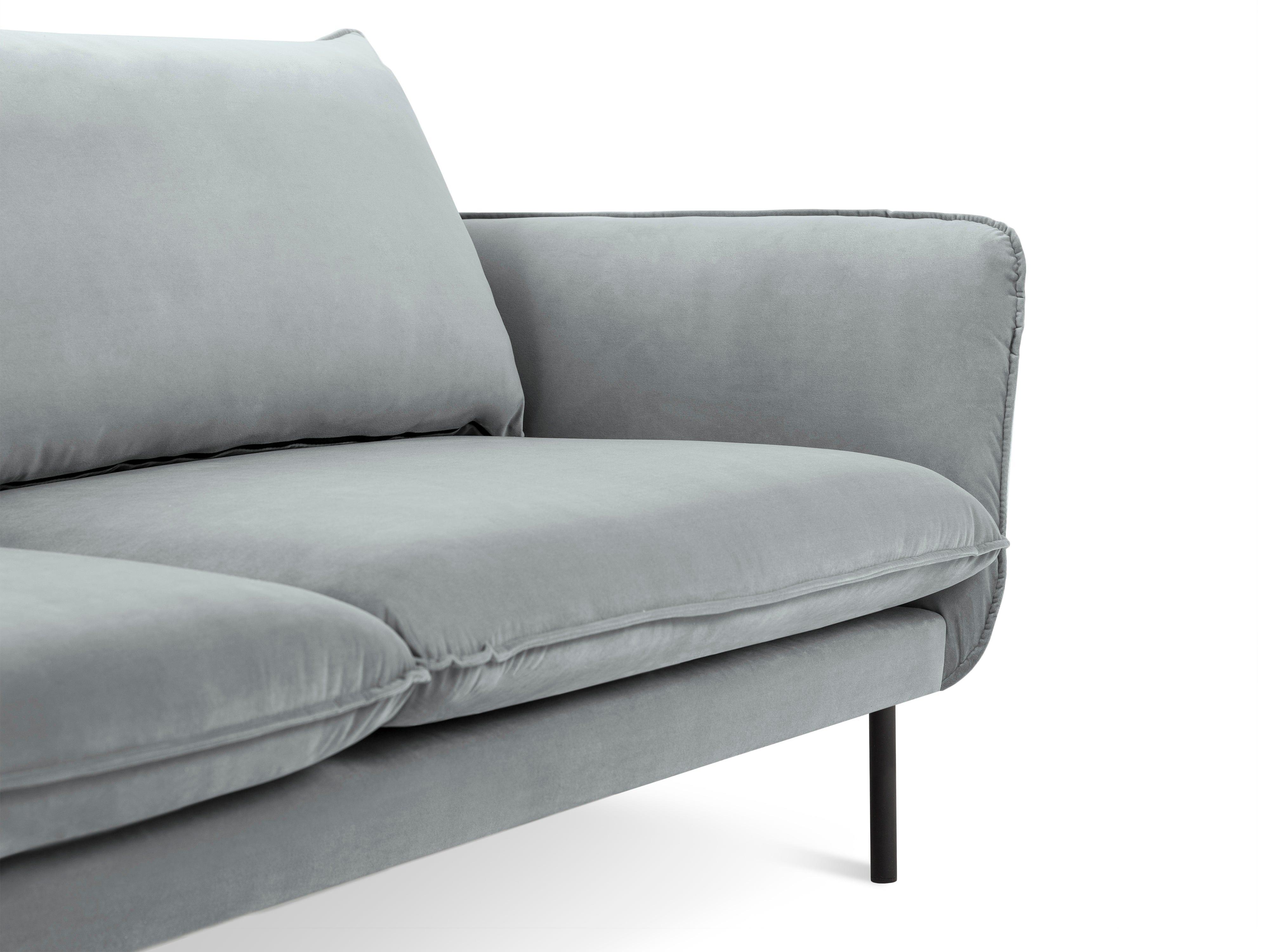 Sofa aksamitna 2-osobowa VIENNA jasnoszary z czarną podstawą Cosmopolitan Design Eye on Design