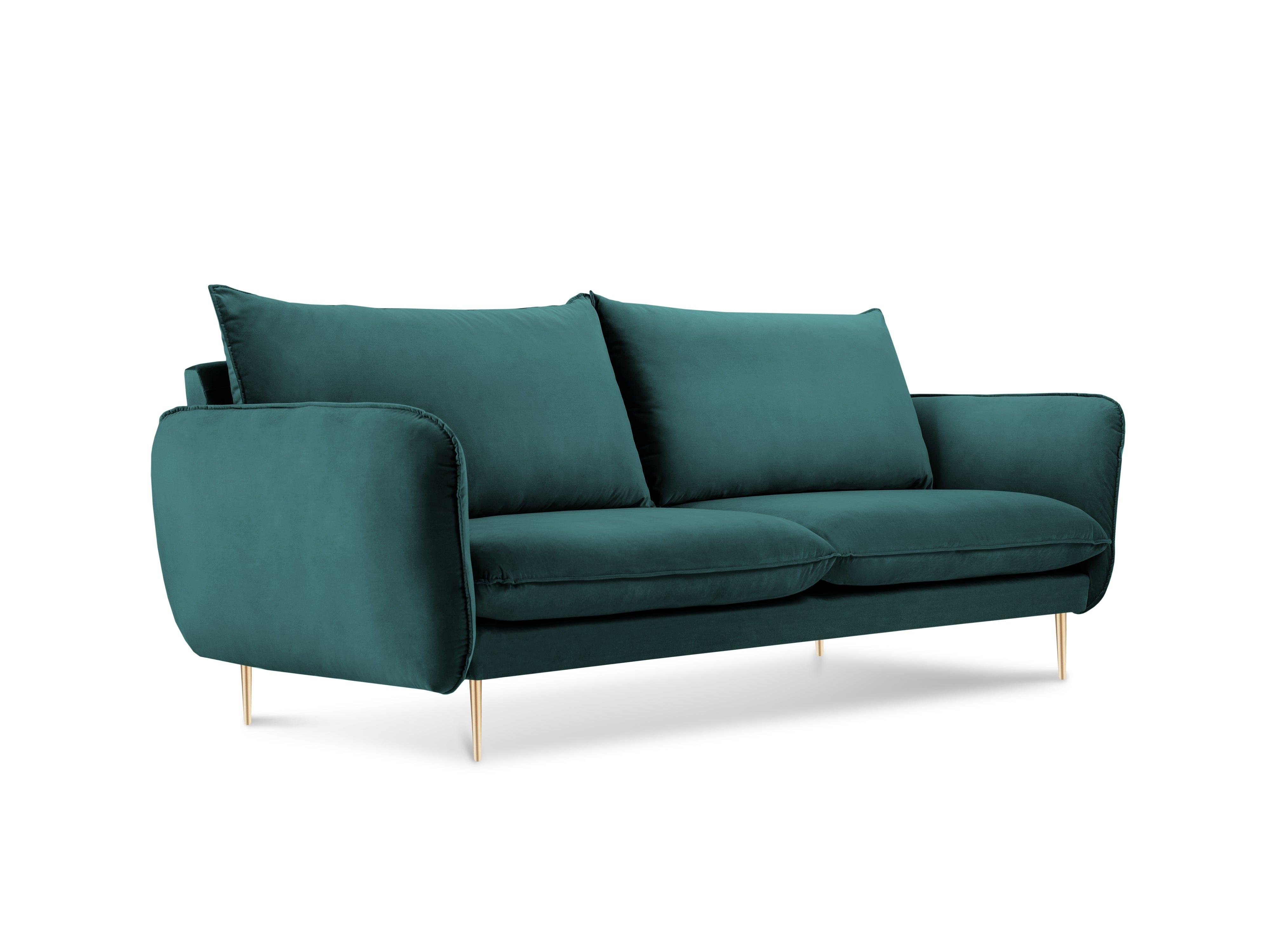 Sofa aksamitna 2-osobowa VIENNA morski ze złotą podstawą Cosmopolitan Design Eye on Design