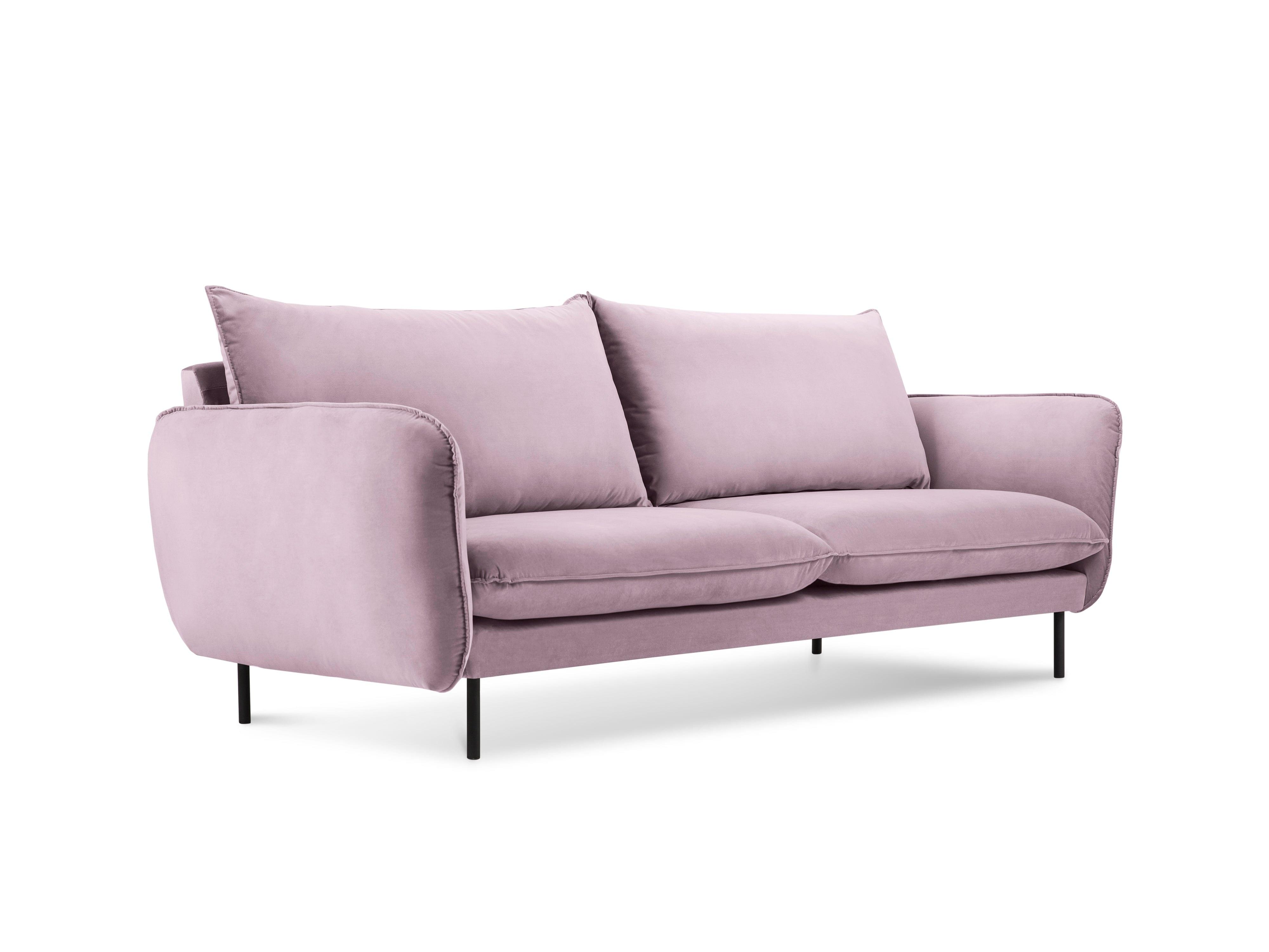 Sofa aksamitna 2-osobowa VIENNA pudrowy róż z czarną podstawą Cosmopolitan Design Eye on Design