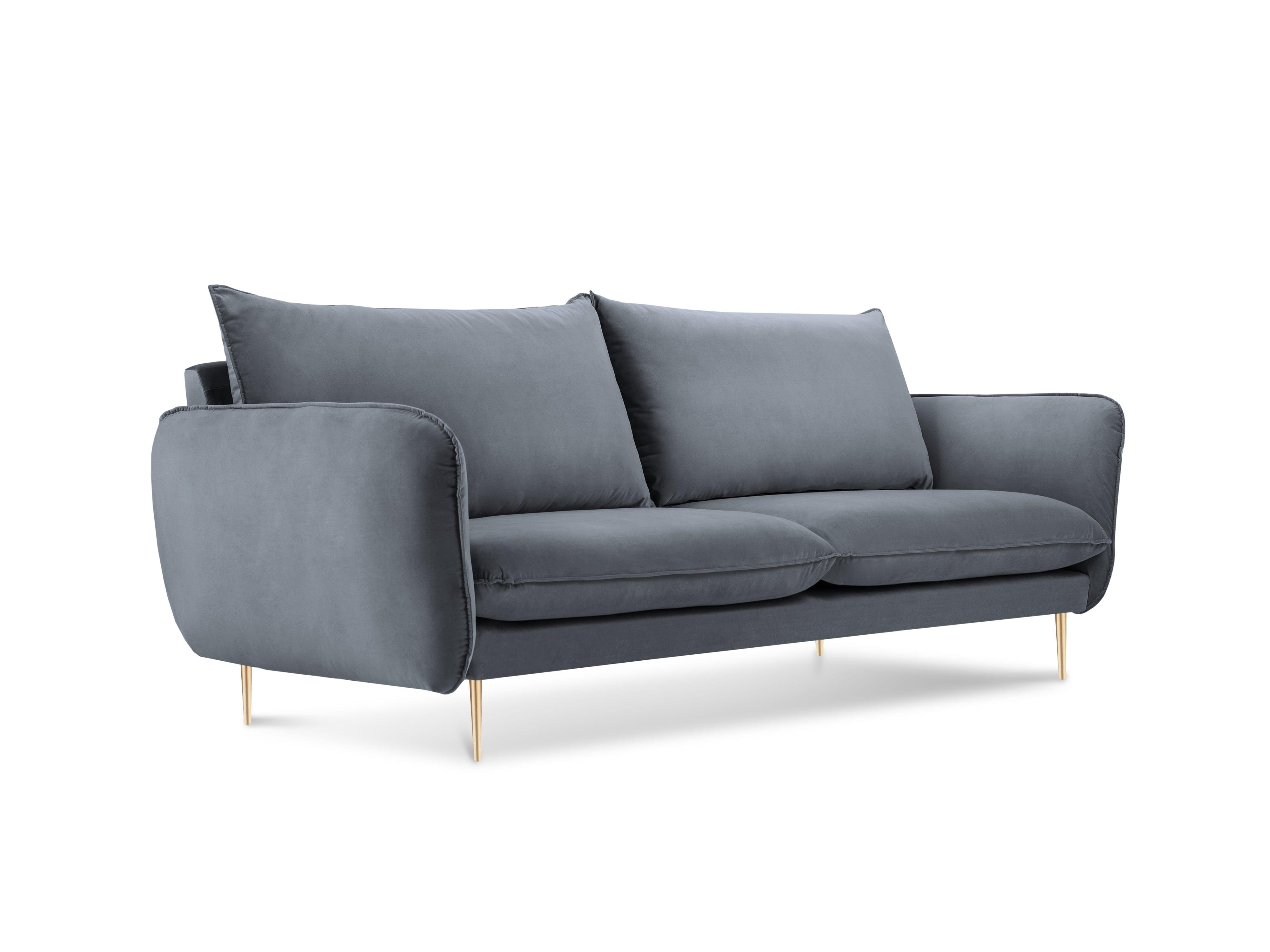 Sofa aksamitna 2-osobowa VIENNA szary ze złotą podstawą Cosmopolitan Design Eye on Design