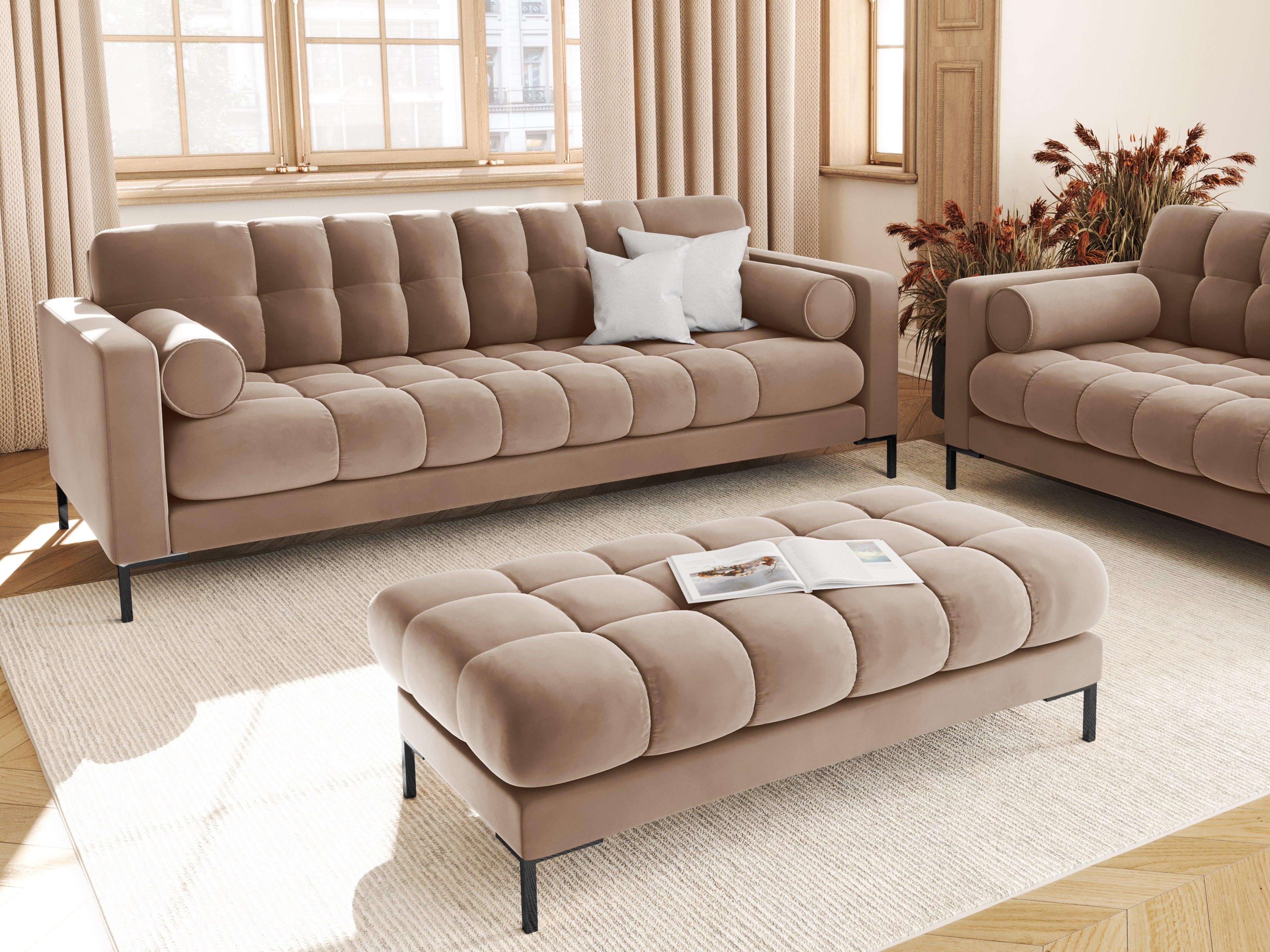 Sofa aksamitna 3-osobowa BALI beżowy z czarną podstawą Cosmopolitan Design Eye on Design