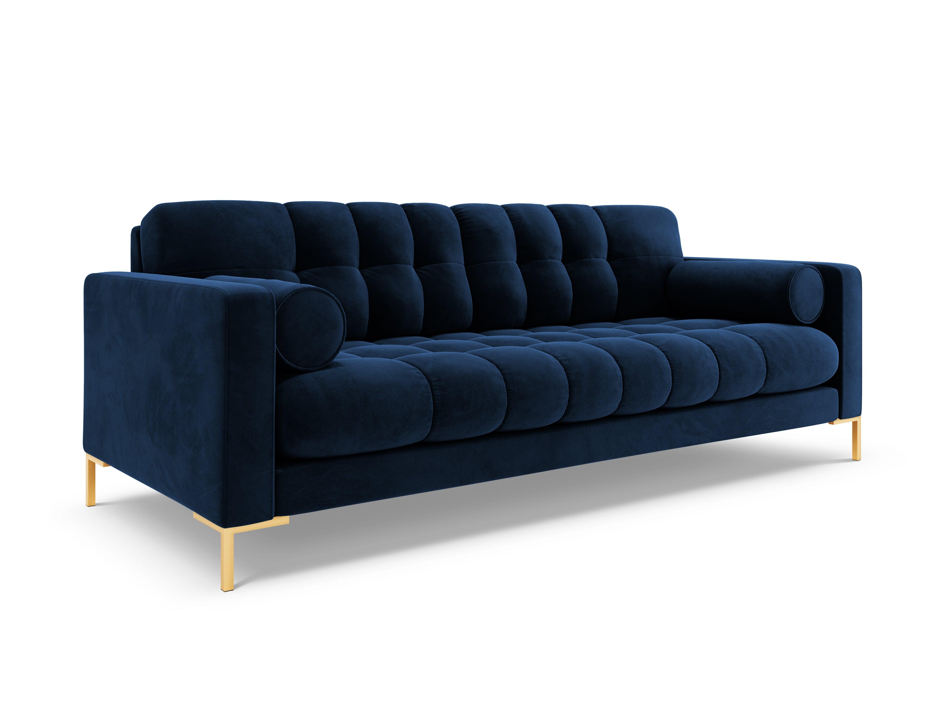 Sofa aksamitna 3-osobowa BALI granat królewski ze złotą podstawą Cosmopolitan Design Eye on Design