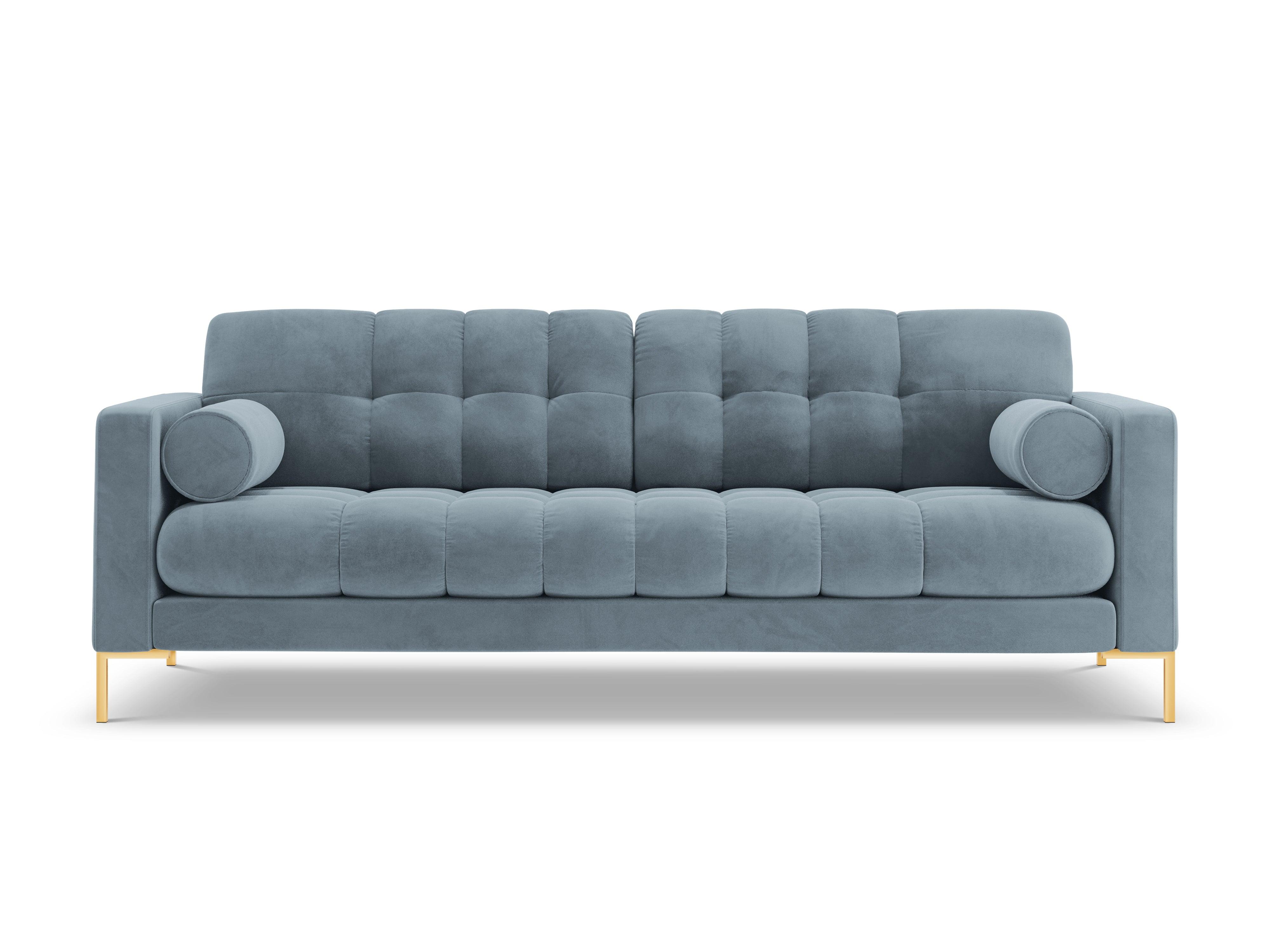 Sofa aksamitna 3-osobowa BALI jasnoniebieski ze złotą podstawą Cosmopolitan Design Eye on Design