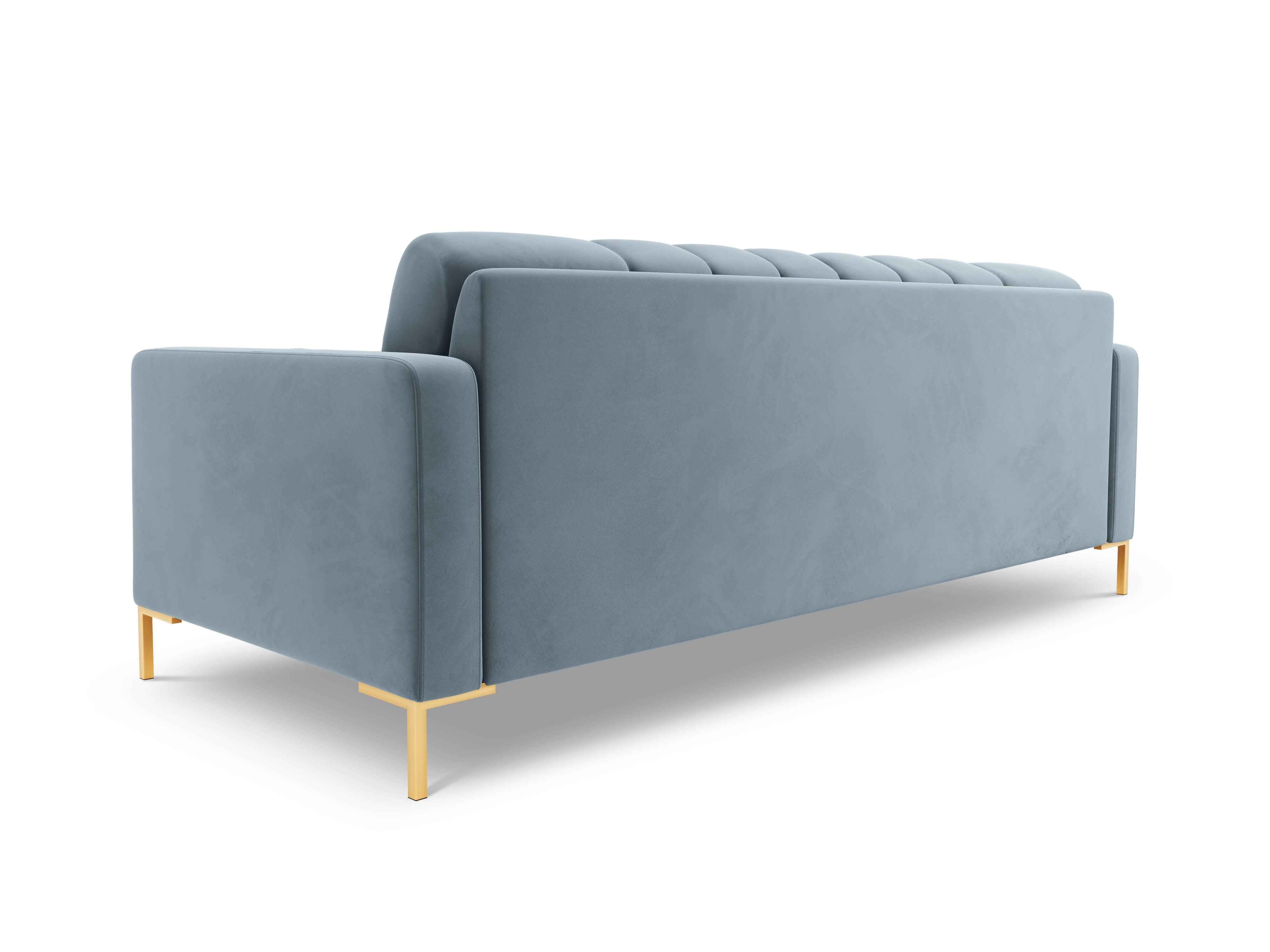 Sofa aksamitna 3-osobowa BALI jasnoniebieski ze złotą podstawą Cosmopolitan Design Eye on Design