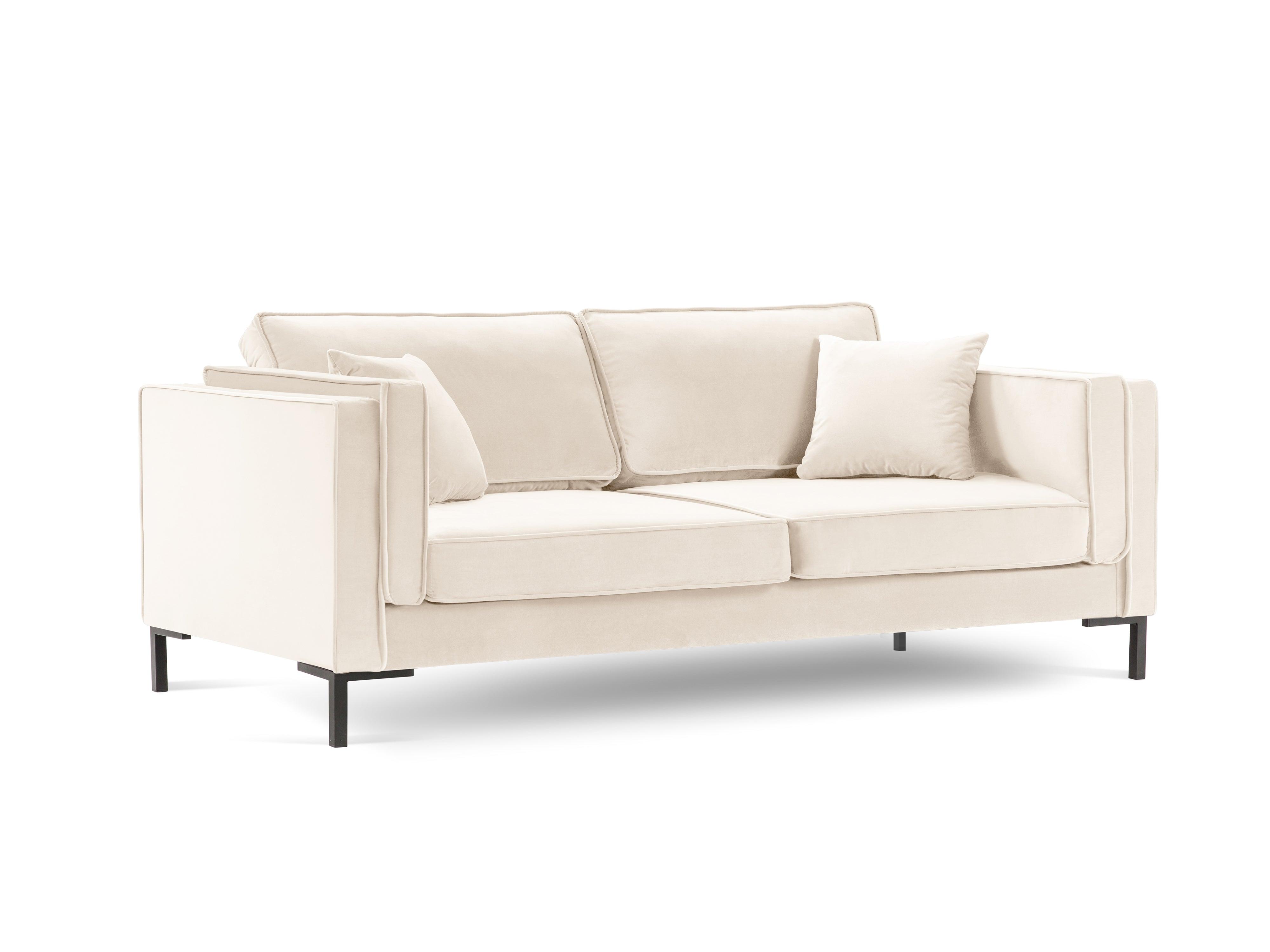 Sofa aksamitna 3-osobowa LUIS beżowy z czarną podstawą Milo Casa Eye on Design