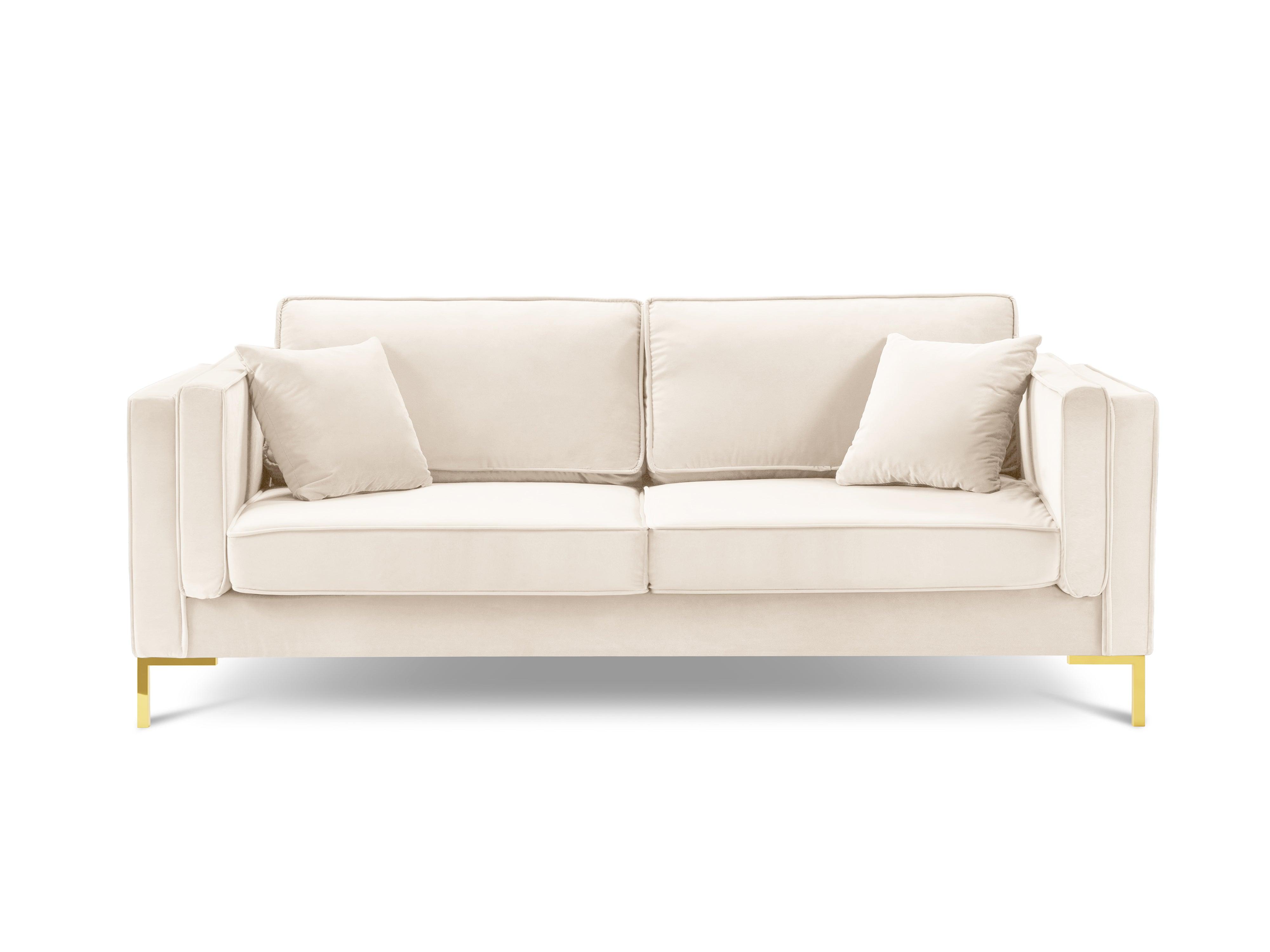Sofa aksamitna 3-osobowa LUIS beżowy ze złotą podstawą Milo Casa Eye on Design