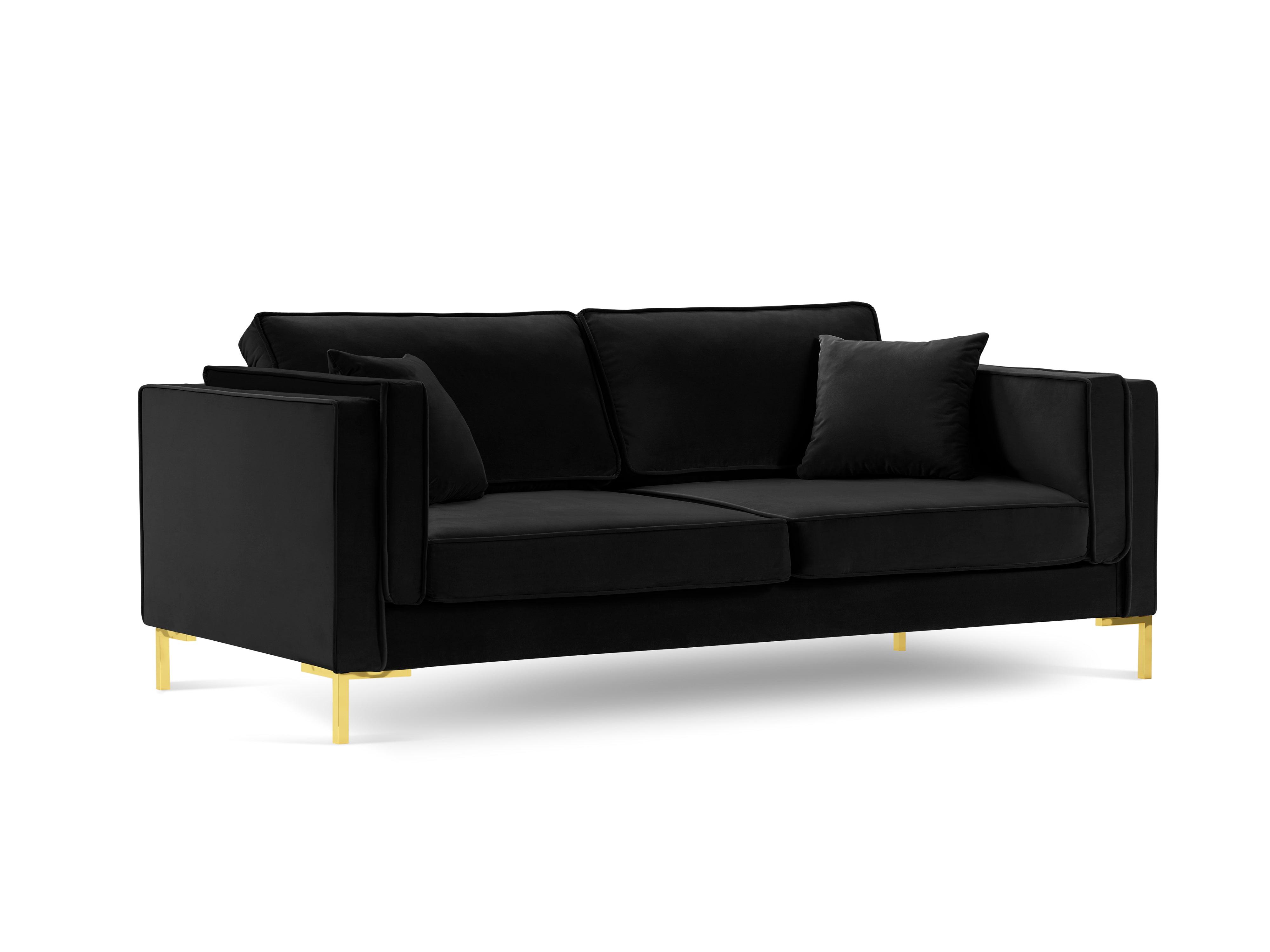 Sofa aksamitna 3-osobowa LUIS czarny ze złotą podstawą Milo Casa Eye on Design