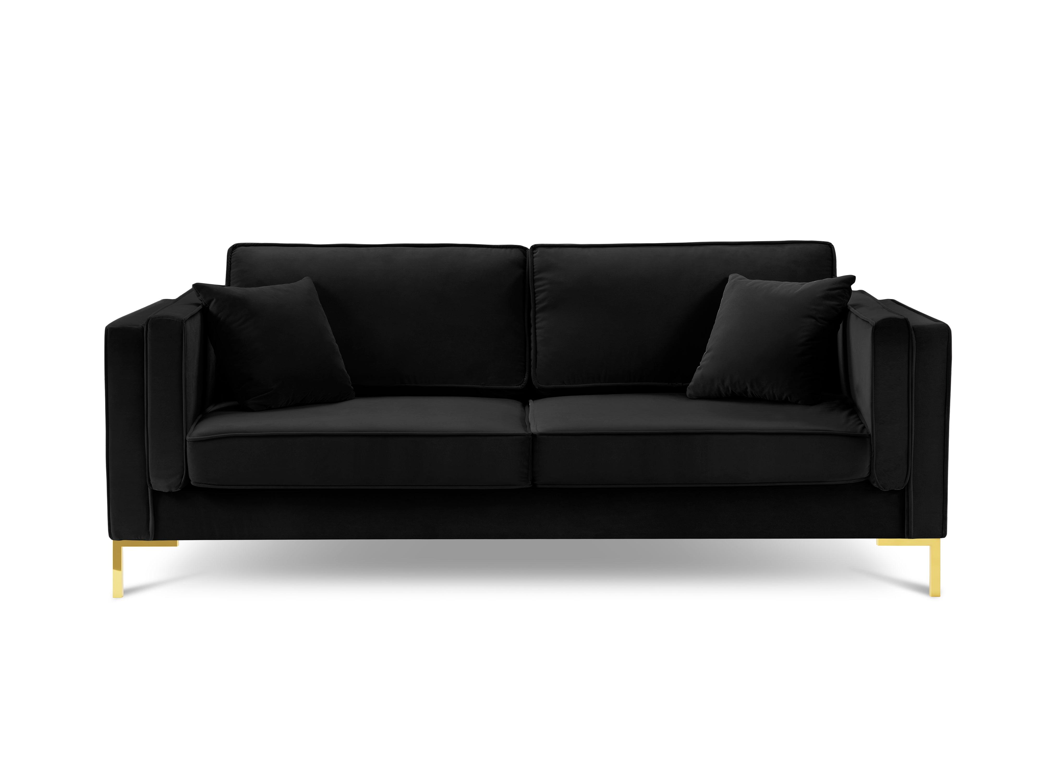 Sofa aksamitna 3-osobowa LUIS czarny ze złotą podstawą Milo Casa Eye on Design