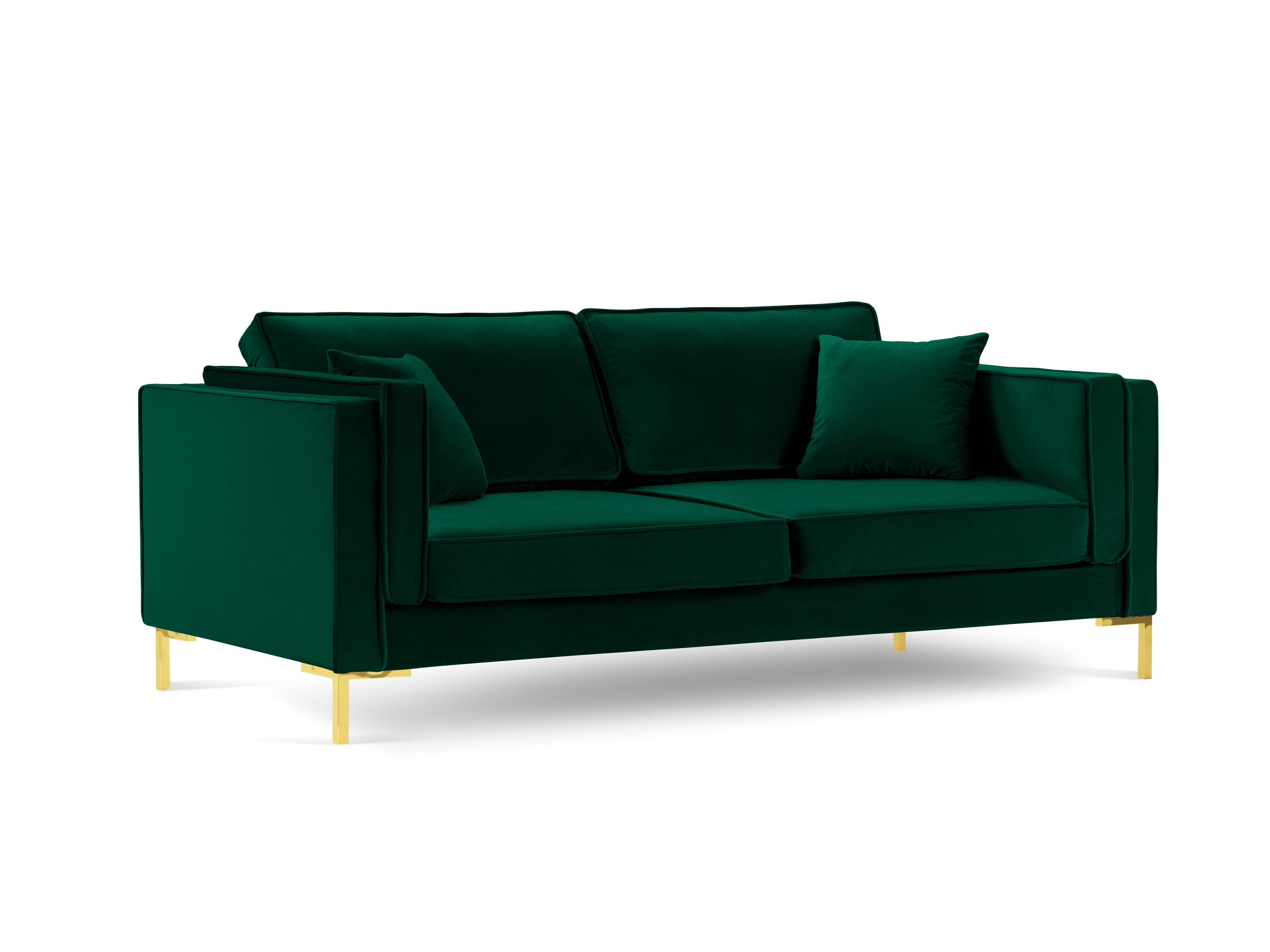Sofa aksamitna 3-osobowa LUIS zieleń butelkowa ze złotą podstawą Milo Casa Eye on Design