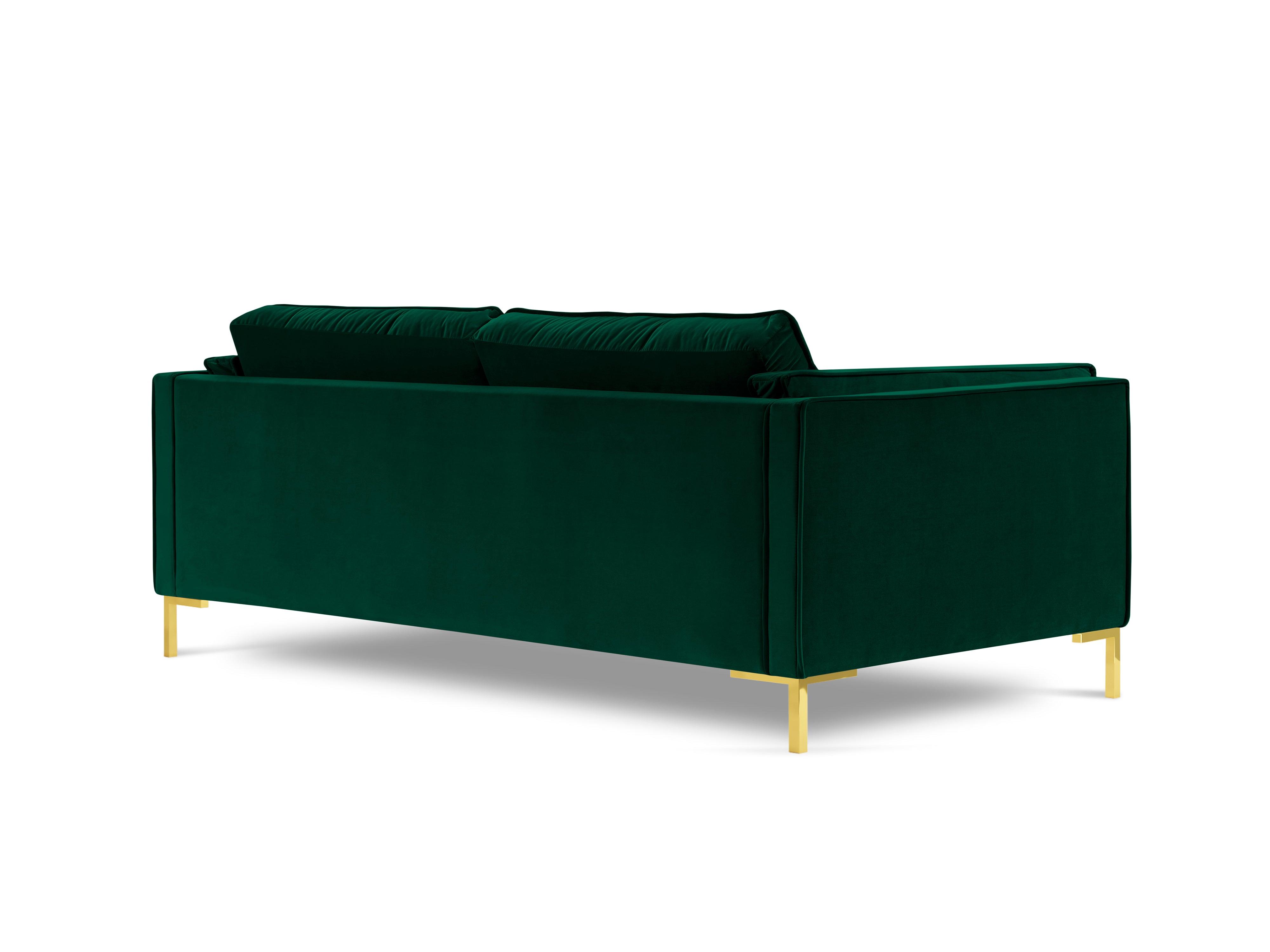 Sofa aksamitna 3-osobowa LUIS zieleń butelkowa ze złotą podstawą Milo Casa Eye on Design