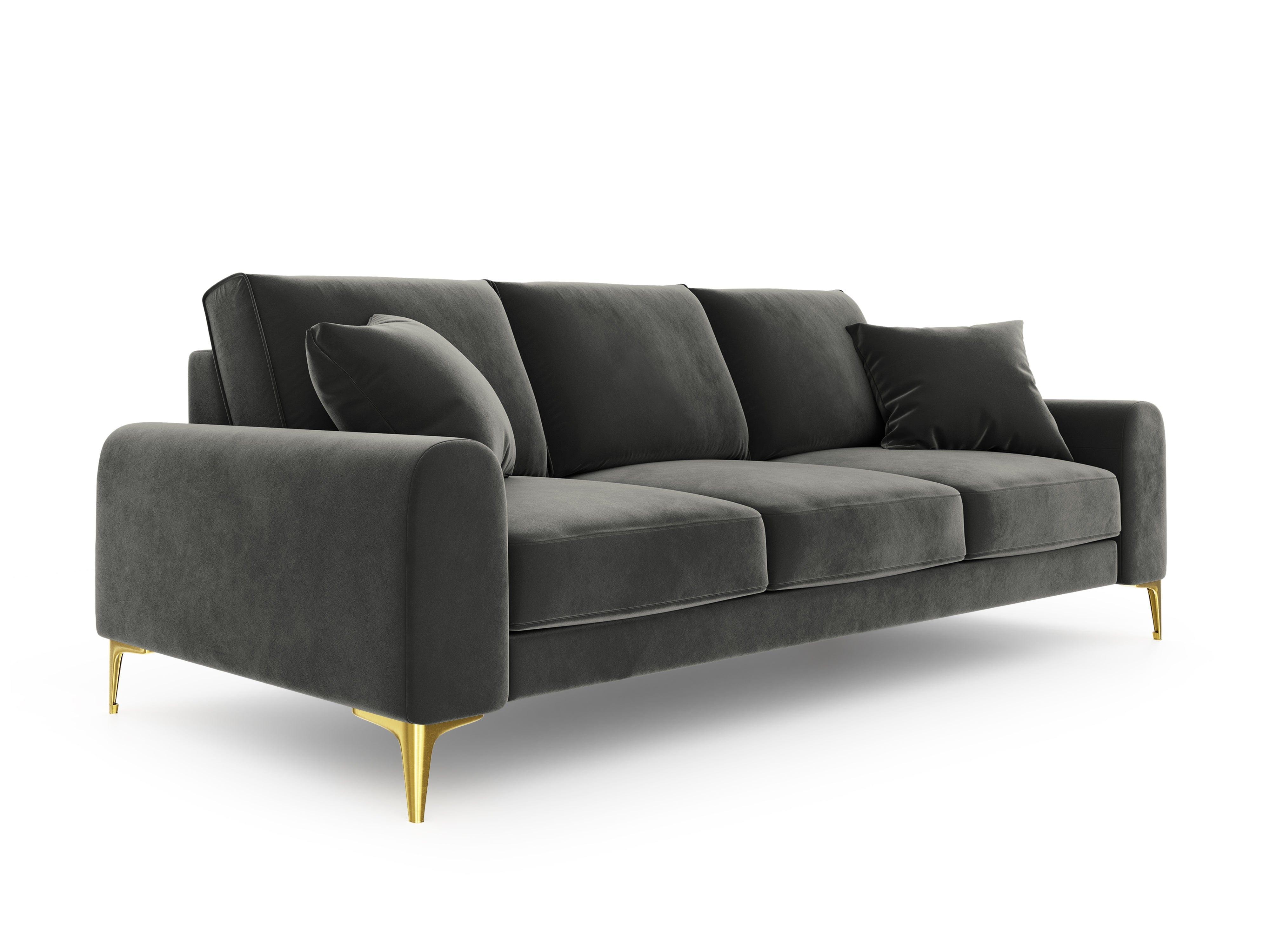 Sofa aksamitna 3-osobowa MADARA ciemnoszary ze złotą podstawą Mazzini Sofas Eye on Design