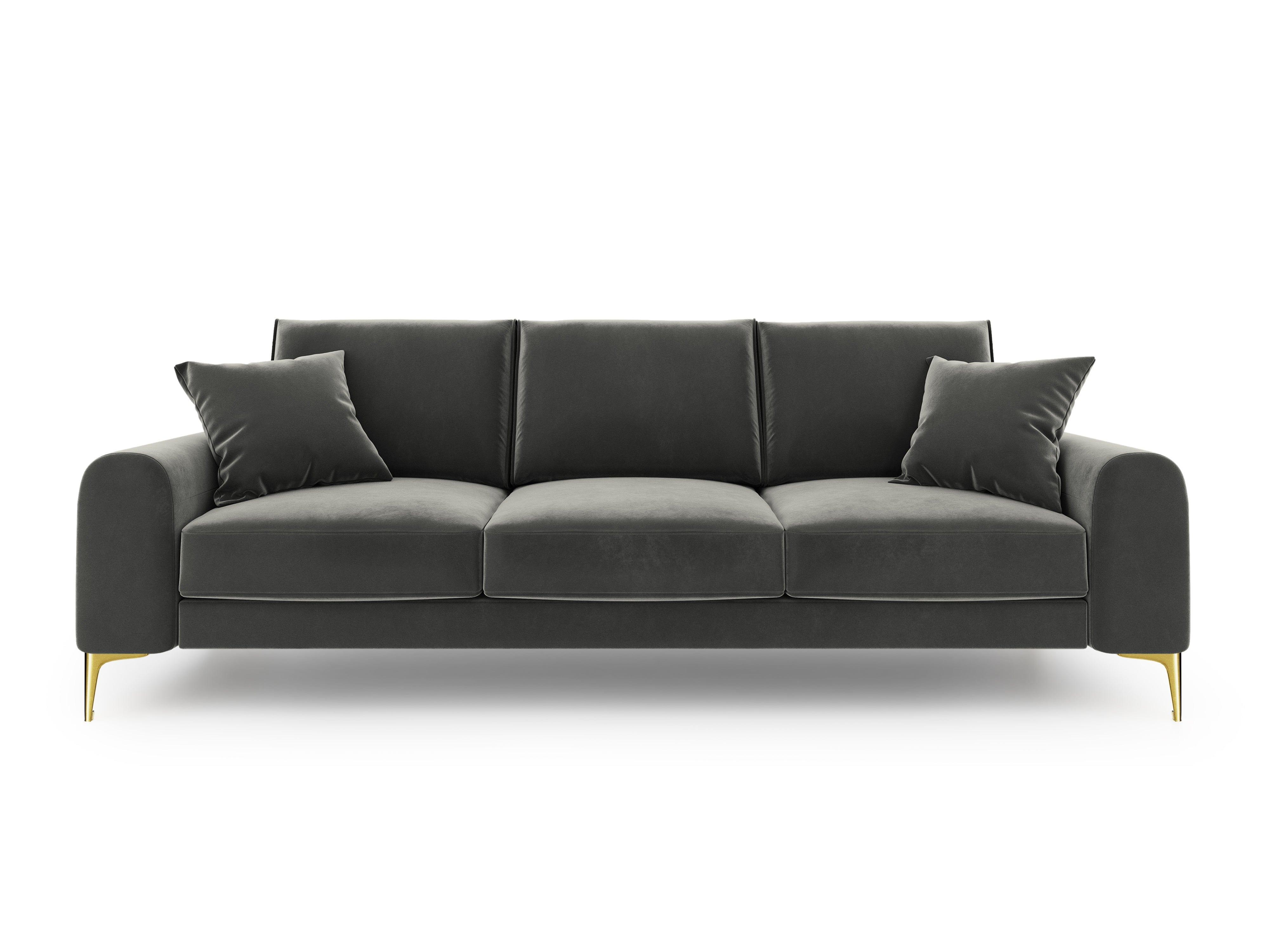 Sofa aksamitna 3-osobowa MADARA ciemnoszary ze złotą podstawą Mazzini Sofas Eye on Design