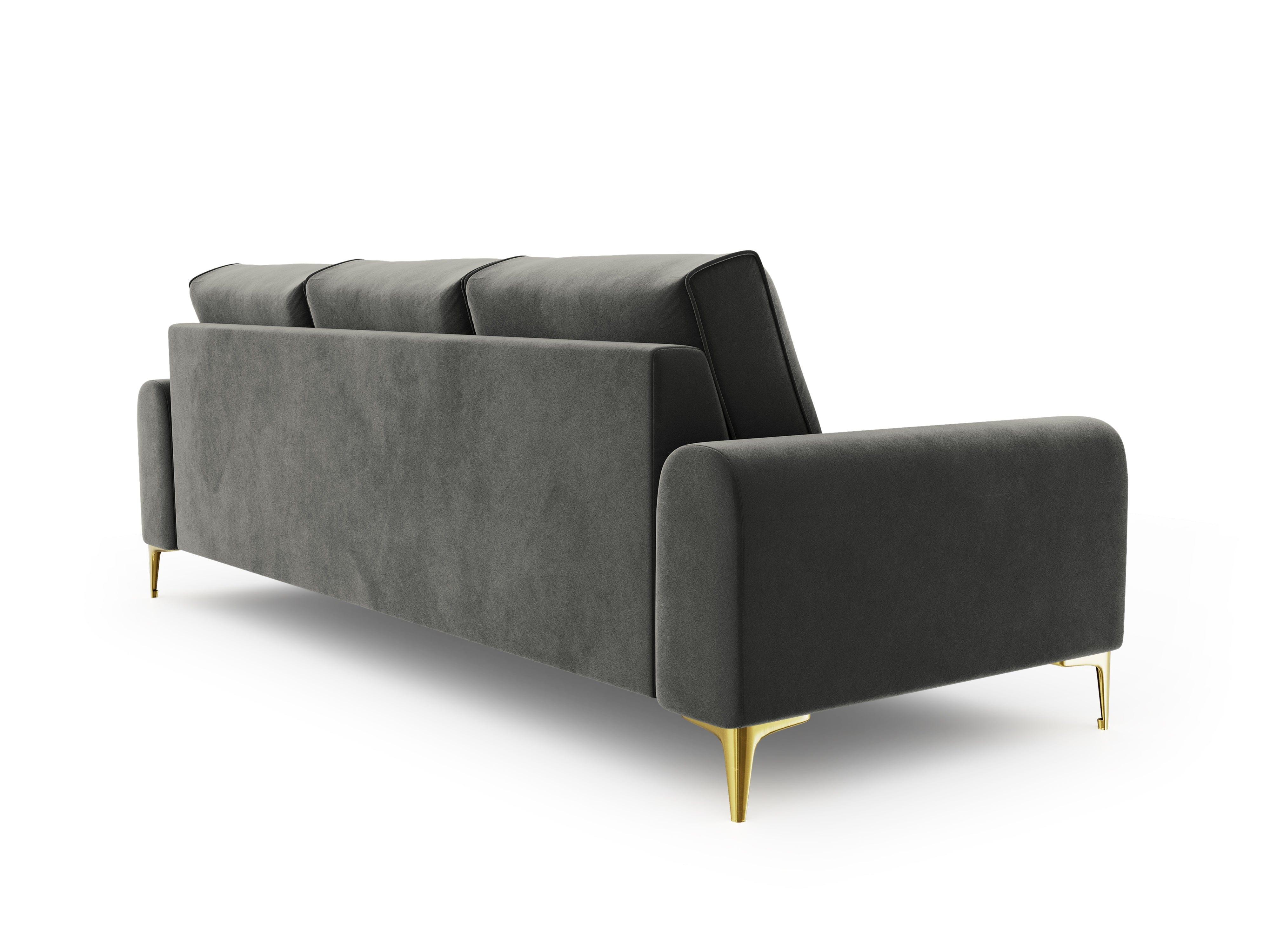 Sofa aksamitna 3-osobowa MADARA ciemnoszary ze złotą podstawą Mazzini Sofas Eye on Design