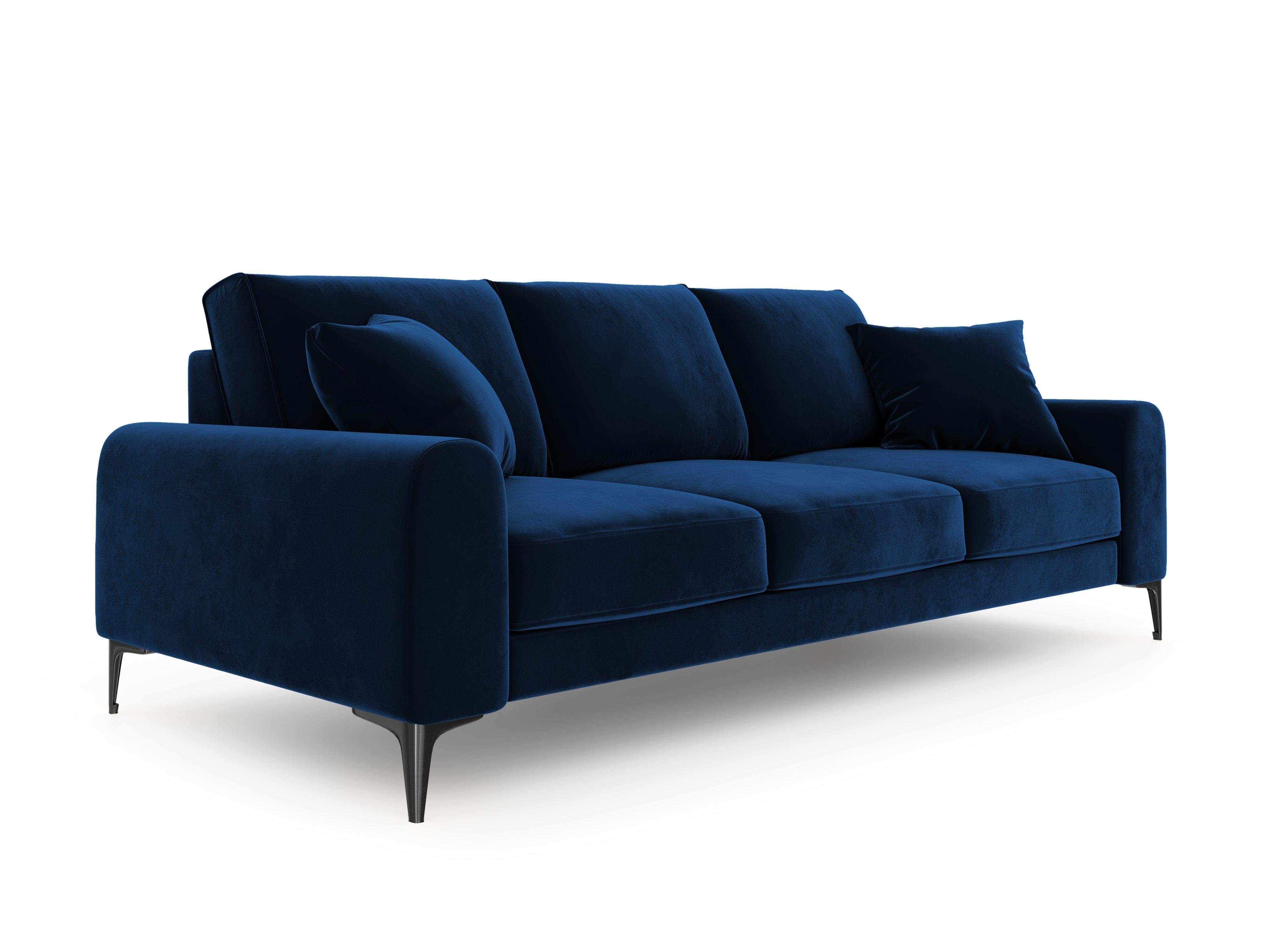 Sofa aksamitna 3-osobowa MADARA królewski niebieski z czarną podstawą Mazzini Sofas Eye on Design