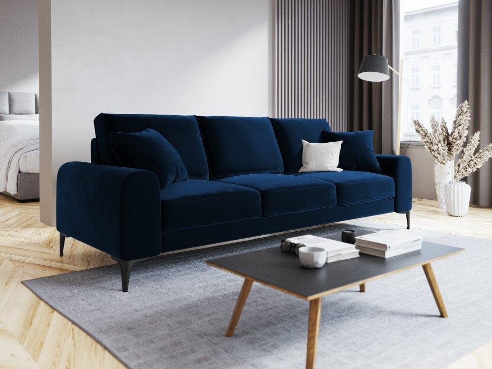 Sofa aksamitna 3-osobowa MADARA królewski niebieski z czarną podstawą Mazzini Sofas Eye on Design